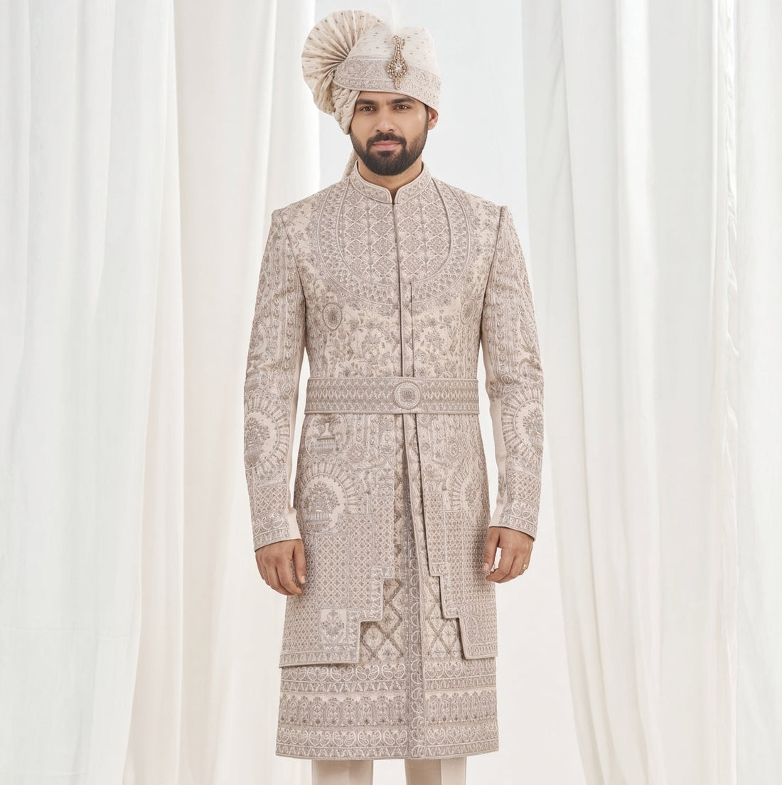 Rose Gold Wedding Groom Sherwani - 2 layer Diamond Studded | Sherwani For Men