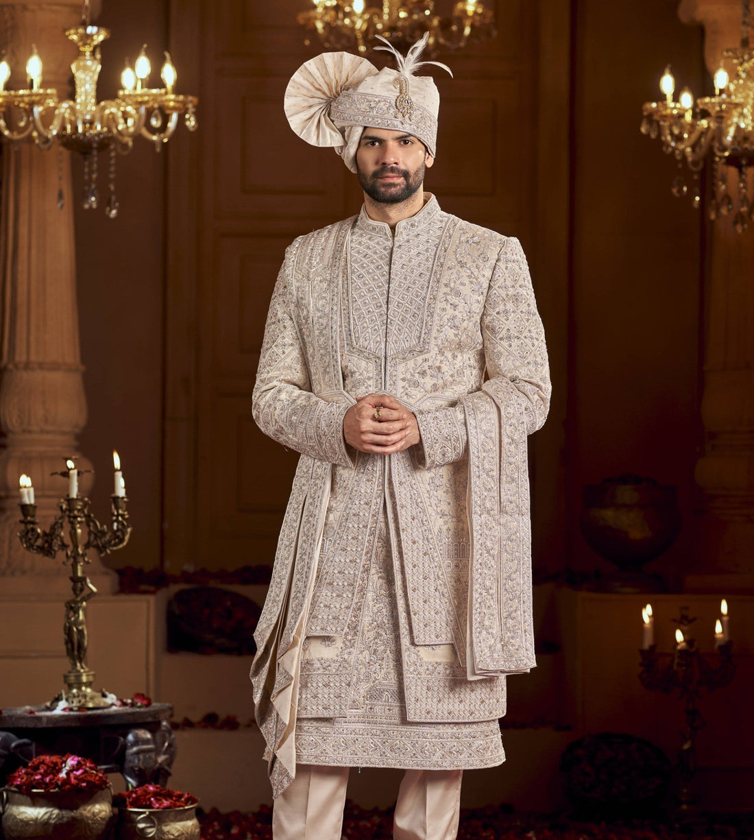 Rose Gold Wedding Groom Sherwani - 3 layer Diamond Studded | Sherwani For Men