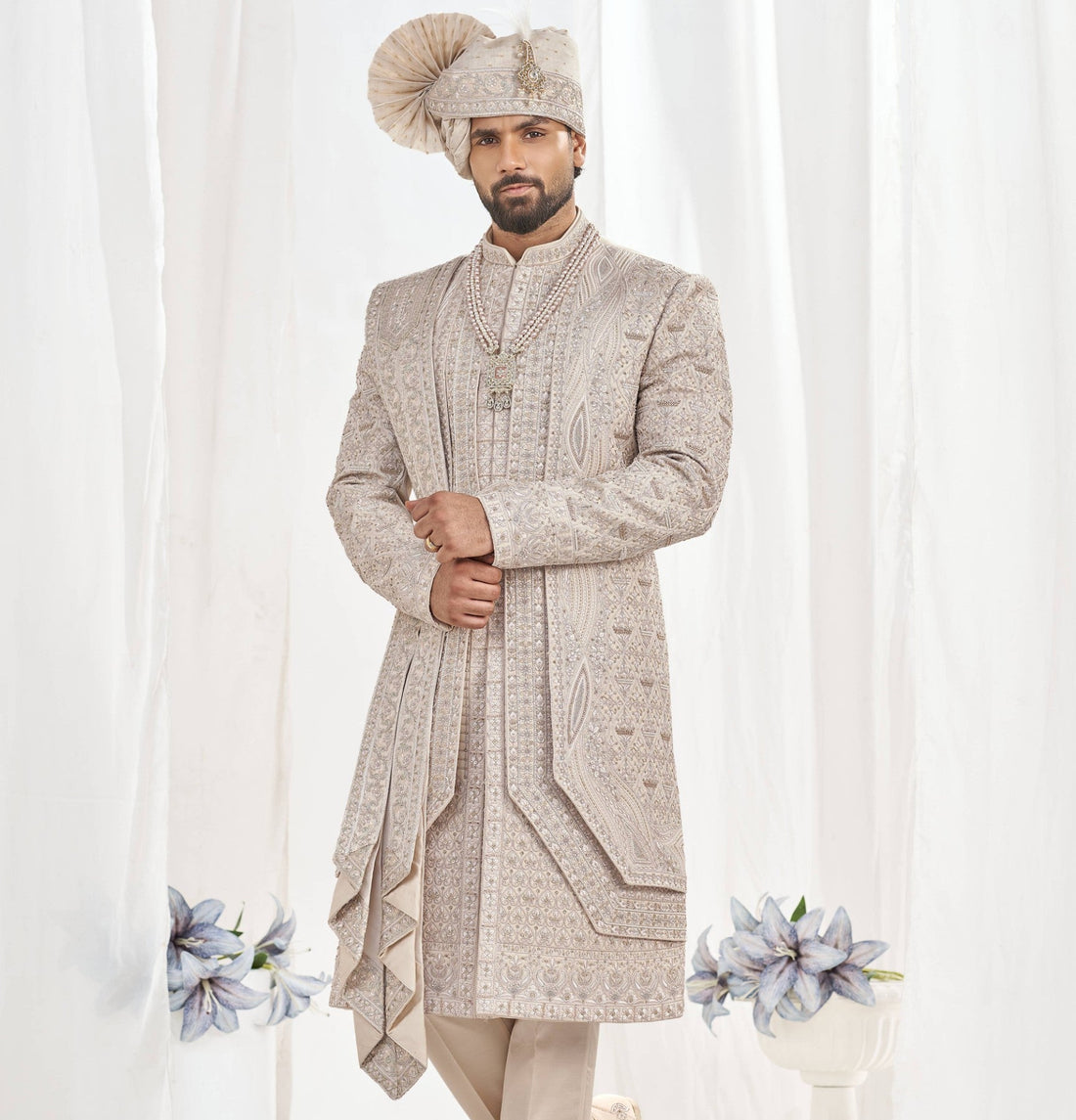 Rose Gold Wedding Groom Sherwani - 3 layer Diamond Studded | Sherwani For Men