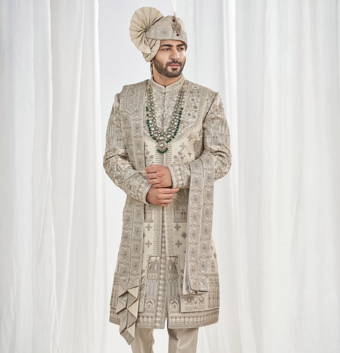 Pistachio Wedding Groom Sherwani - 2 Layer Design | Sherwani For Men