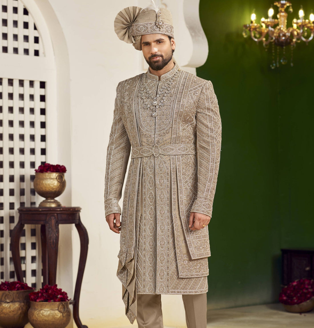Copper Golden Groom Sherwani - 3 Layer Design | Sherwani For Men