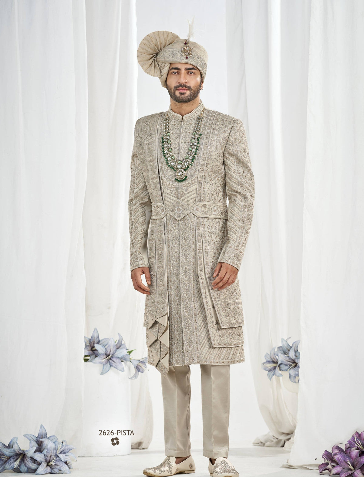 Pistachio Wedding Groom Sherwani - 3 Layer Design | Sherwani For Men