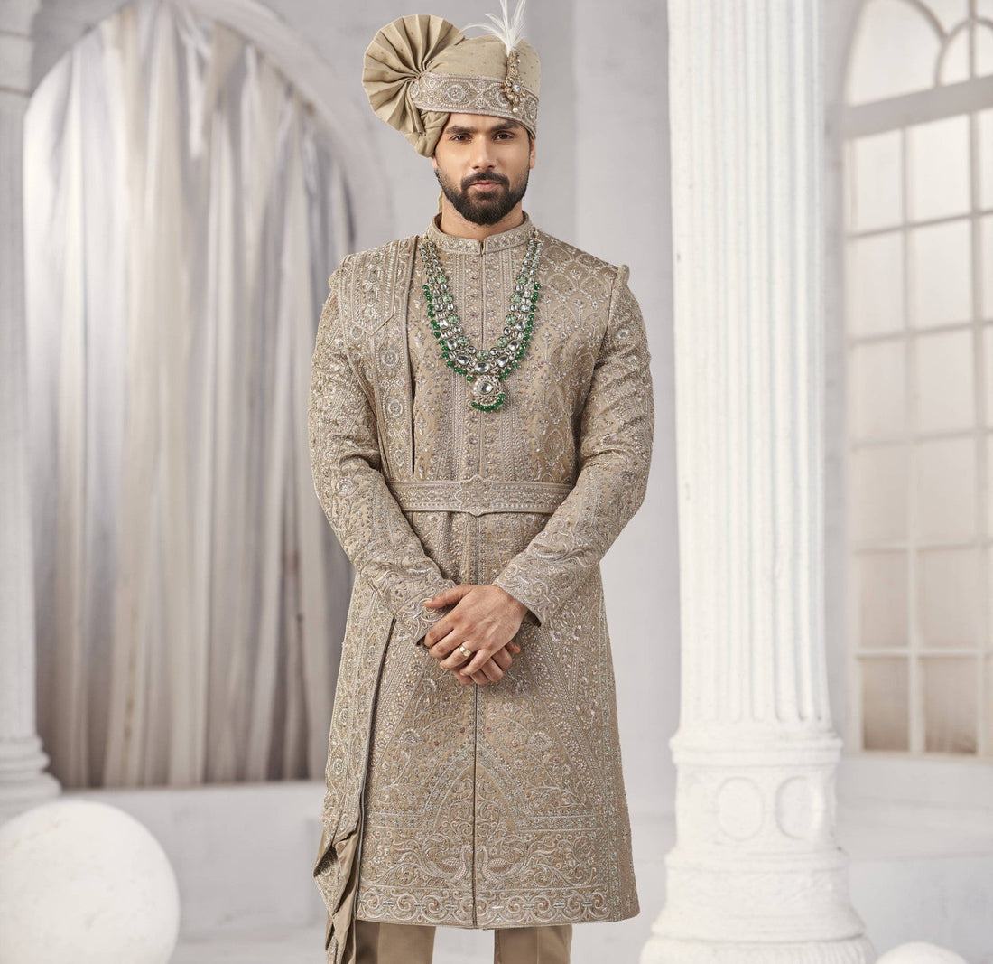 Copper Golden Groom Sherwani - Zari Embroidery| Sherwani For Men