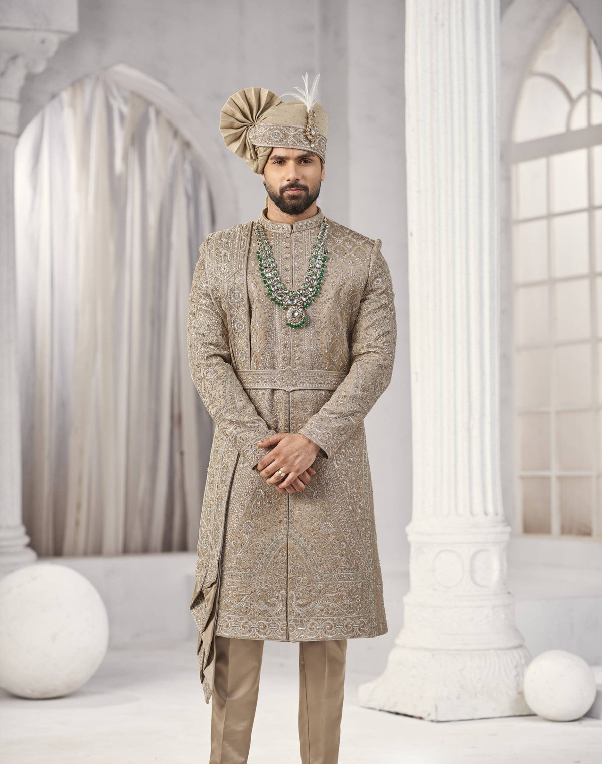 Copper Golden Groom Sherwani - Zari Embroidery| Sherwani For Men