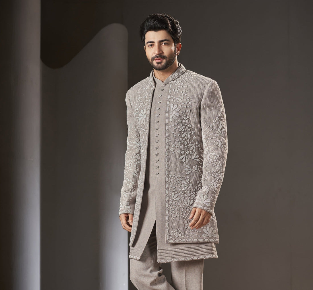 Lavender Indo-Western Sherwani for Men | Indian Groom Wedding Outfit