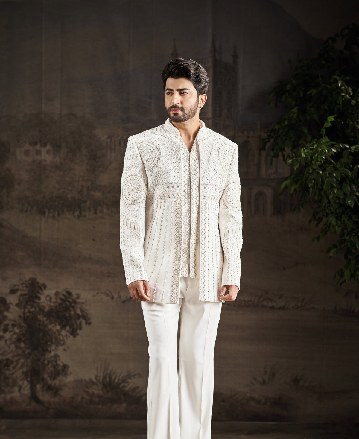 Cream Indo-Western Sherwani for Men | Indian Groom Wedding Outfit