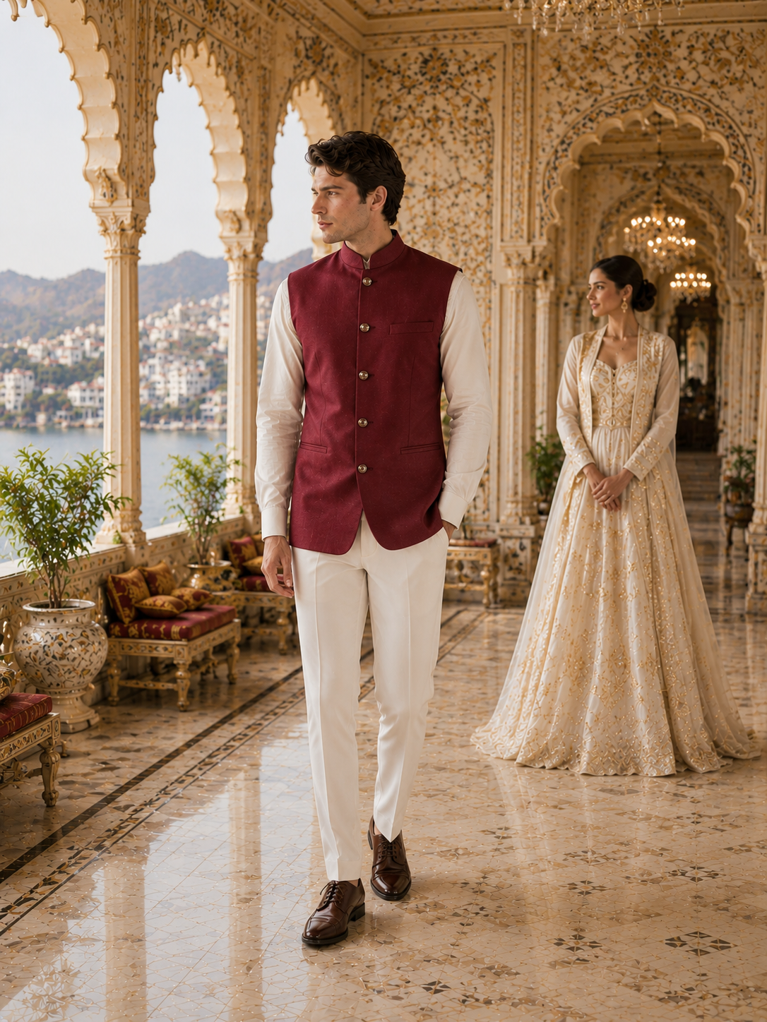 Red Nehru Jacket for Men | Indian Ethnic Waistcoat for Weddings & Celebrations