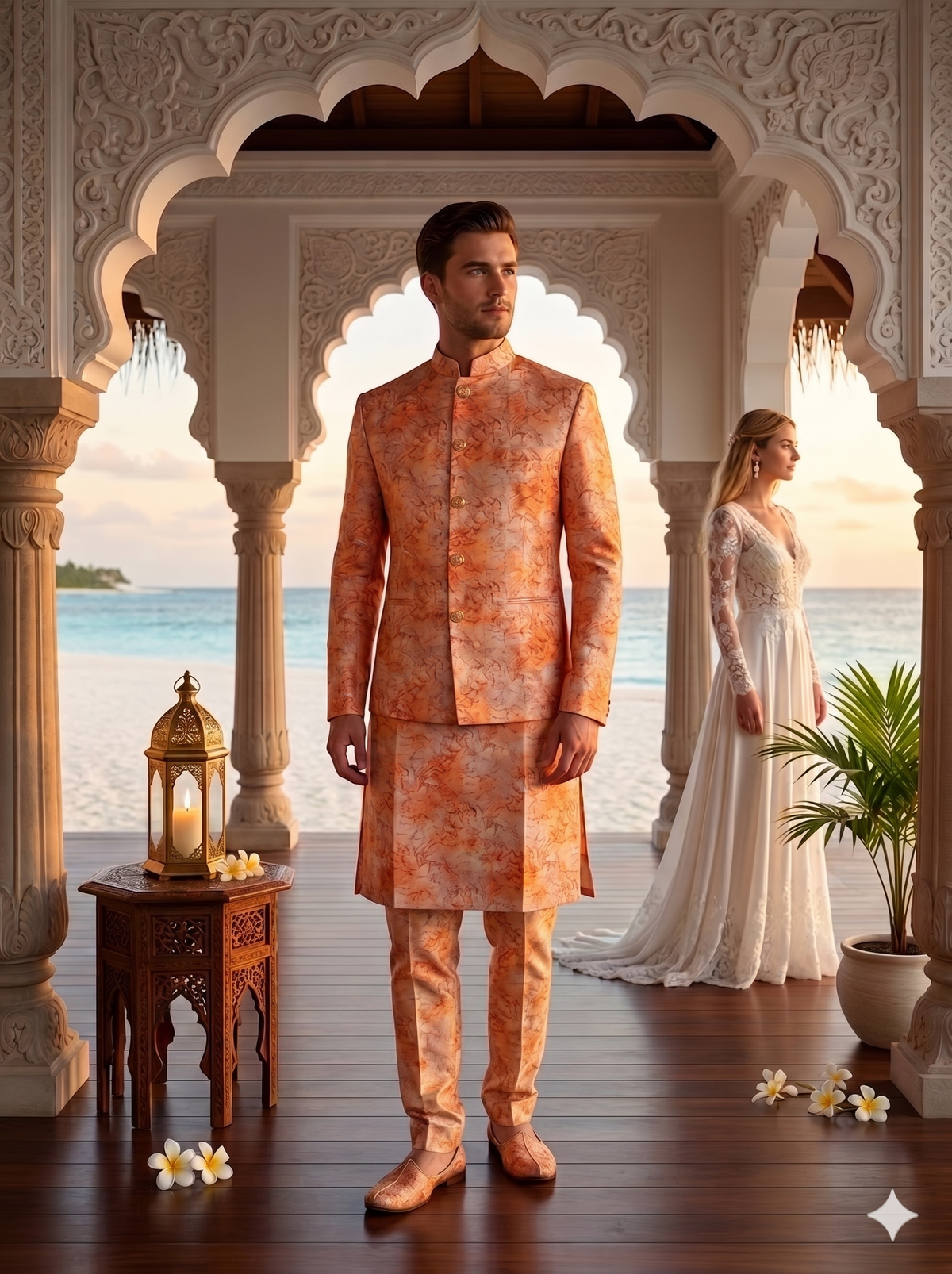 Orange Kurta Jacket Set for Wedding – Designer Indian Outfit