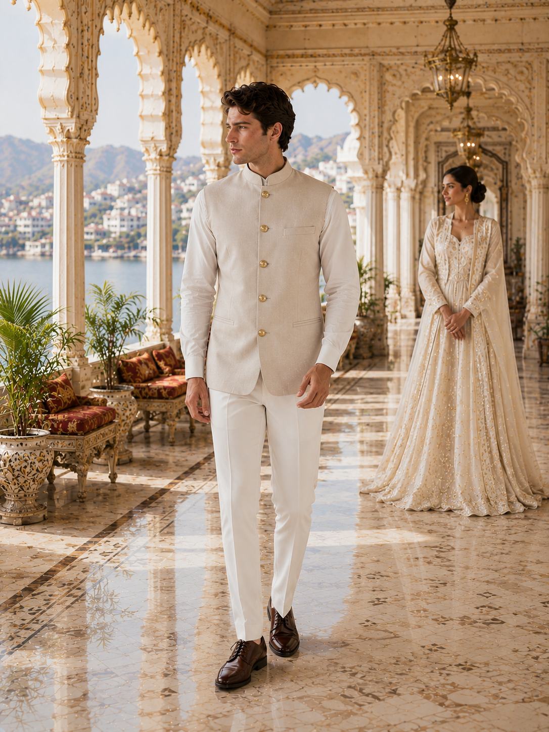 White Nehru Jacket for Men | Indian Ethnic Waistcoat for Weddings & Celebrations