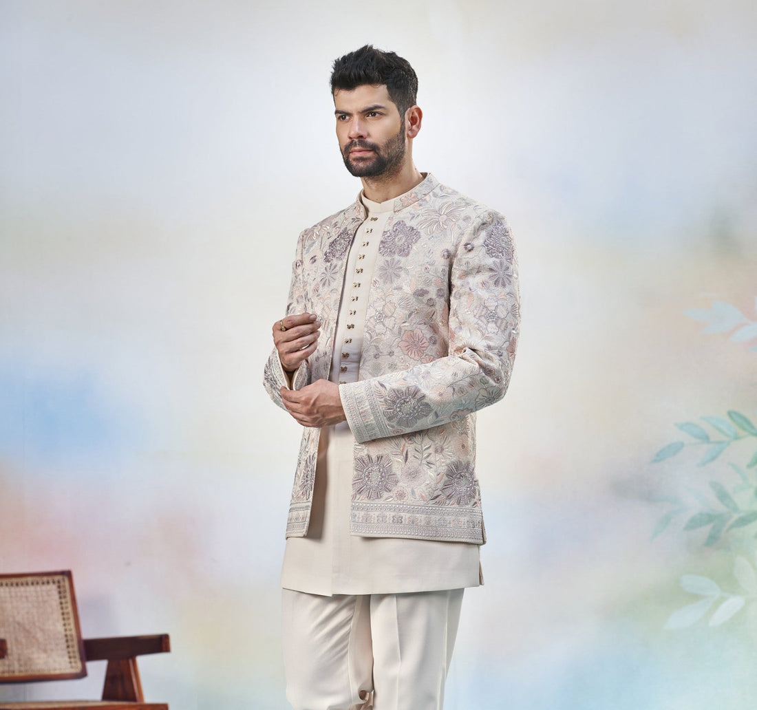 Peach Indo-Western Sherwani for Men | Indian Groom Wedding Outfit