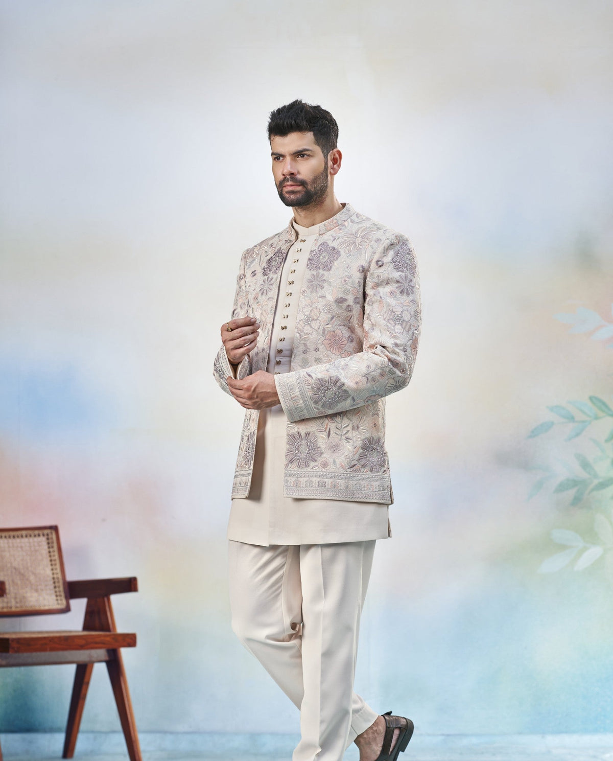 Peach Indo-Western Sherwani for Men | Indian Groom Wedding Outfit