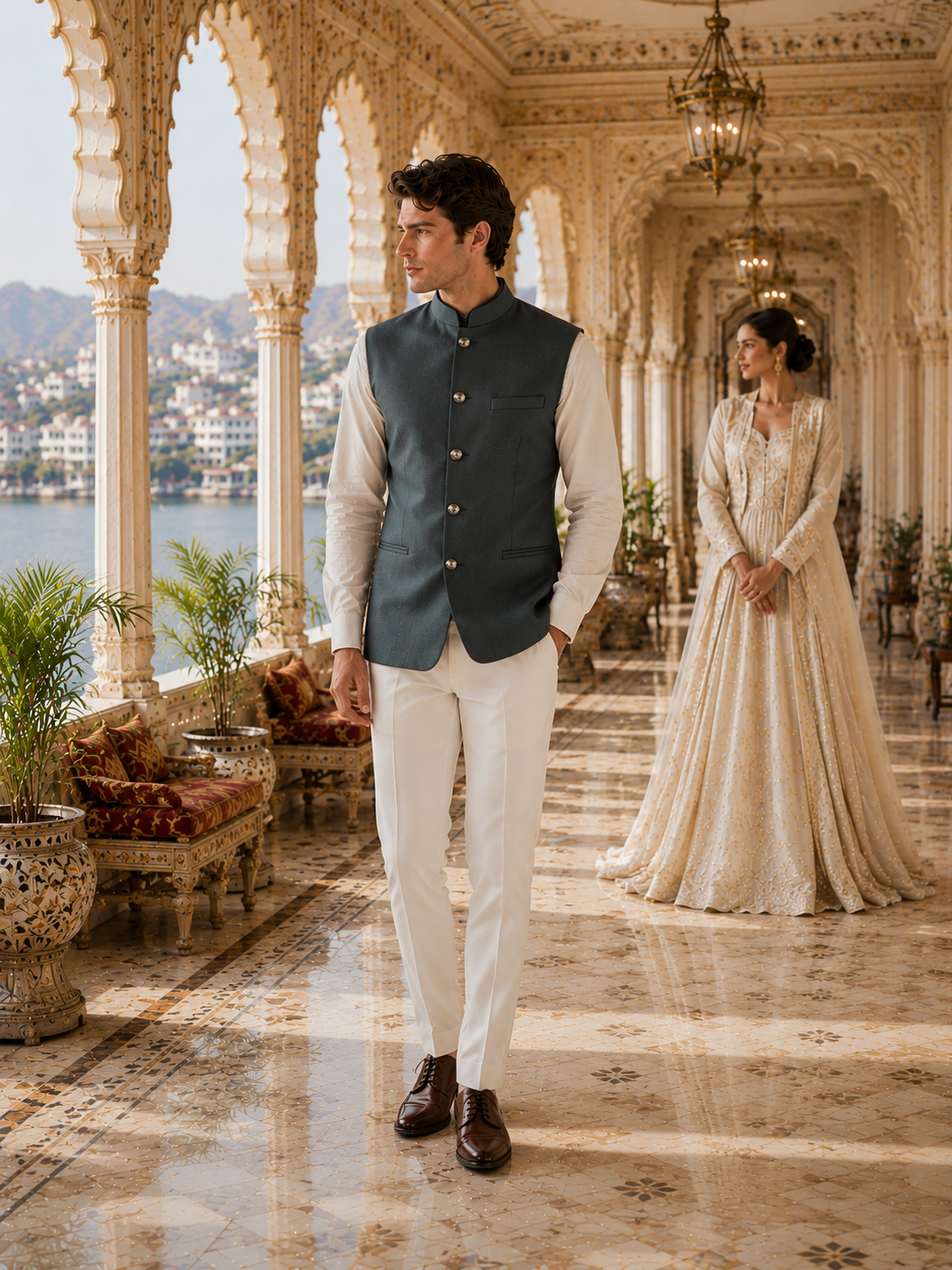 Dark Green Nehru Jacket for Men | Indian Ethnic Waistcoat for Weddings & Celebrations