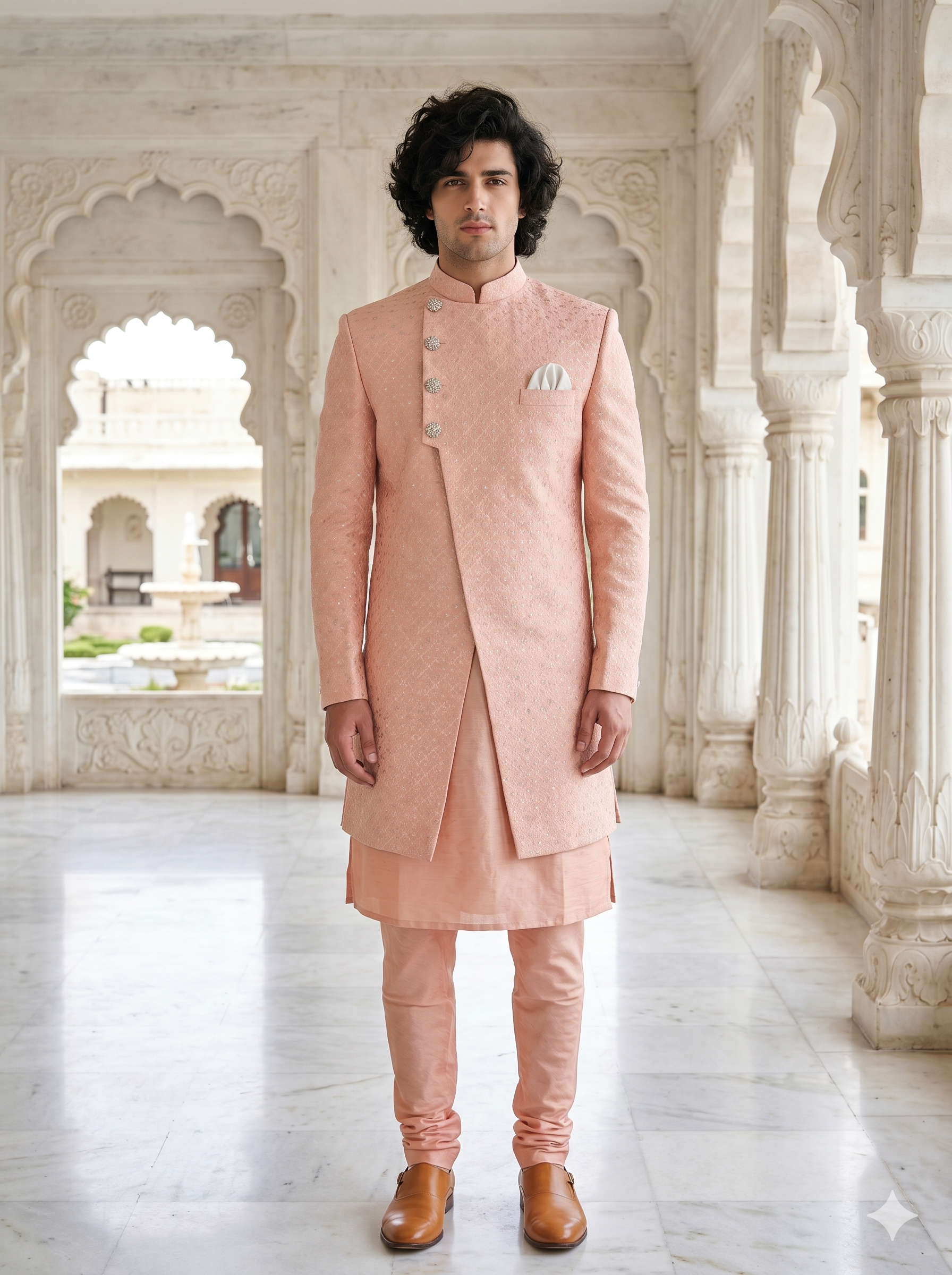 Peach Indo-Western Sherwani for Men | Indian Groom Wedding Outfit