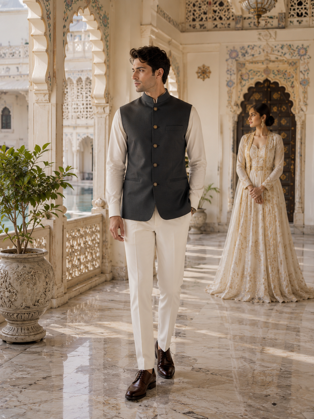 Navy Blue Nehru Jacket for Men | Indian Ethnic Waistcoat for Weddings & Celebrations