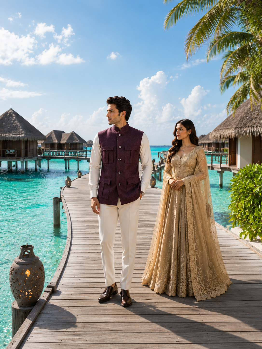 Tweed Wine Nehru Jacket for Men | Indian Ethnic Waistcoat for Weddings & Celebrations