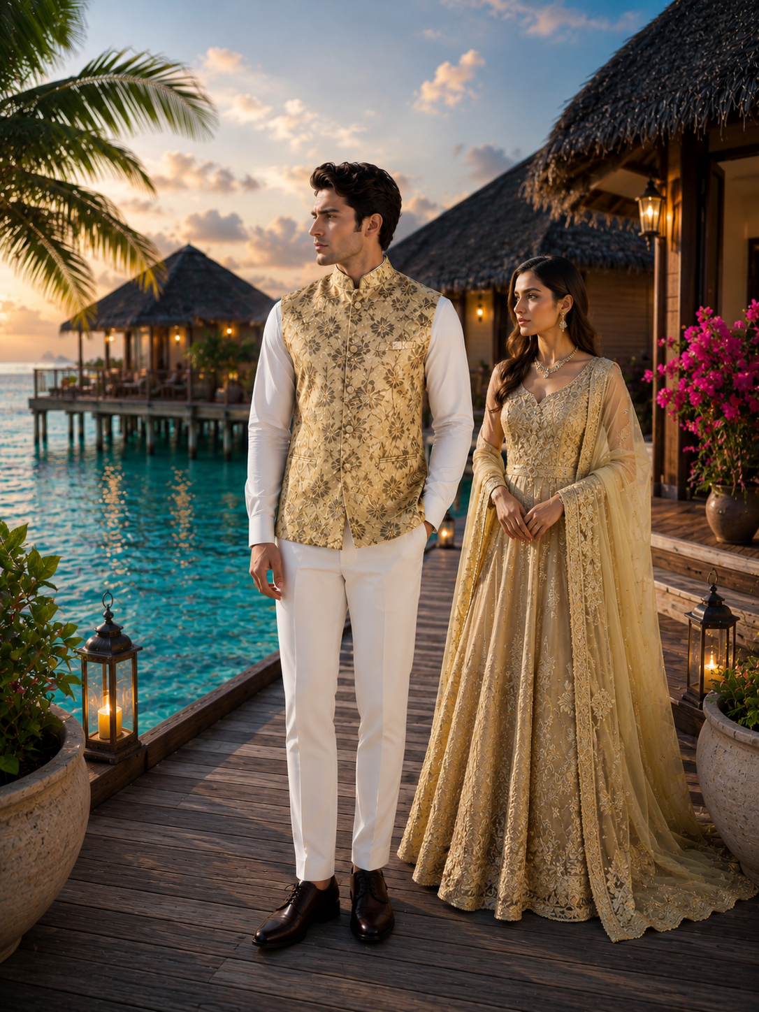 Golden Nehru Jacket for Men | Indian Ethnic Waistcoat for Weddings & Celebrations