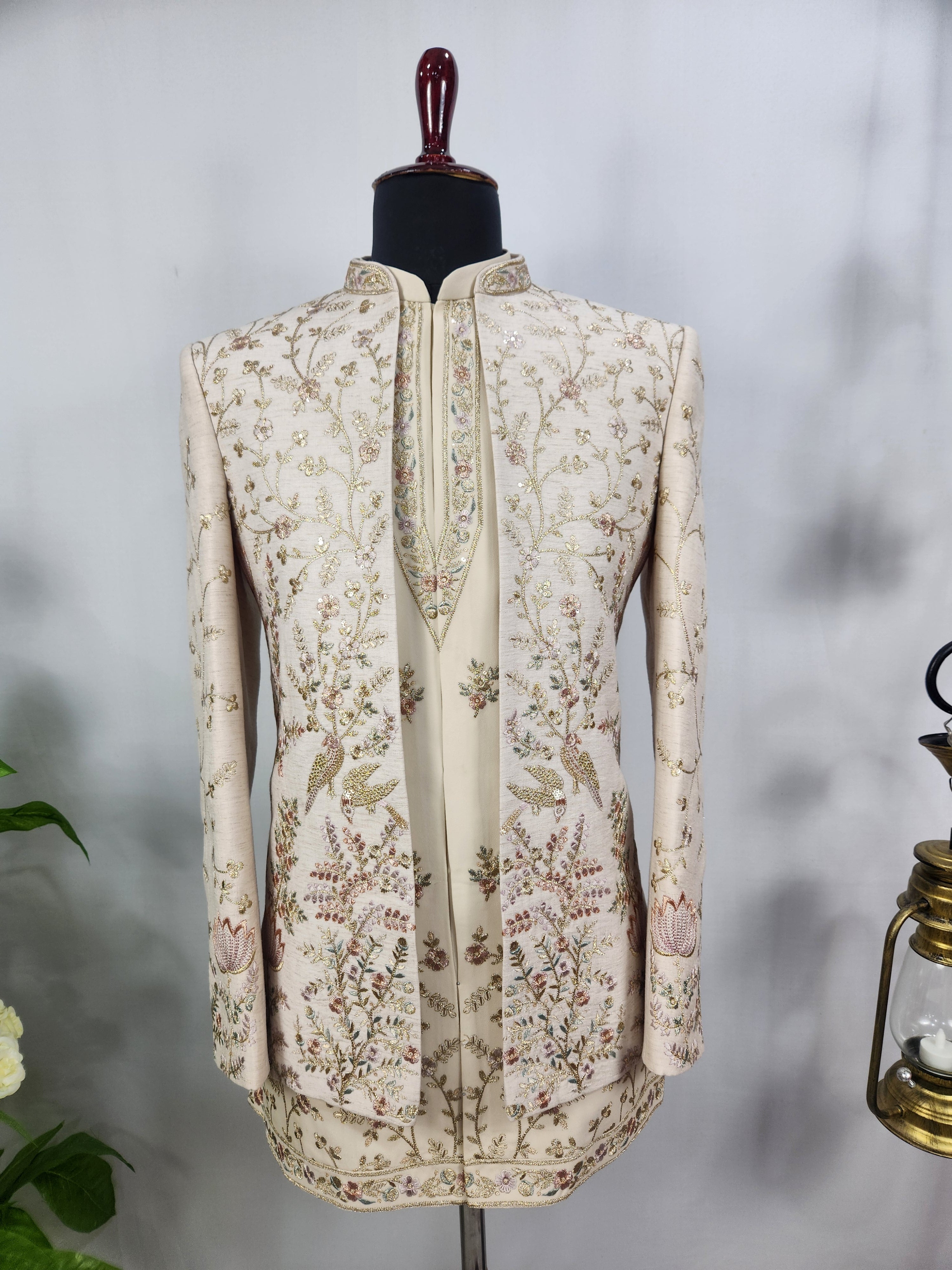Cream Indo-Western Sherwani for Men | Indian Groom Wedding Outfit