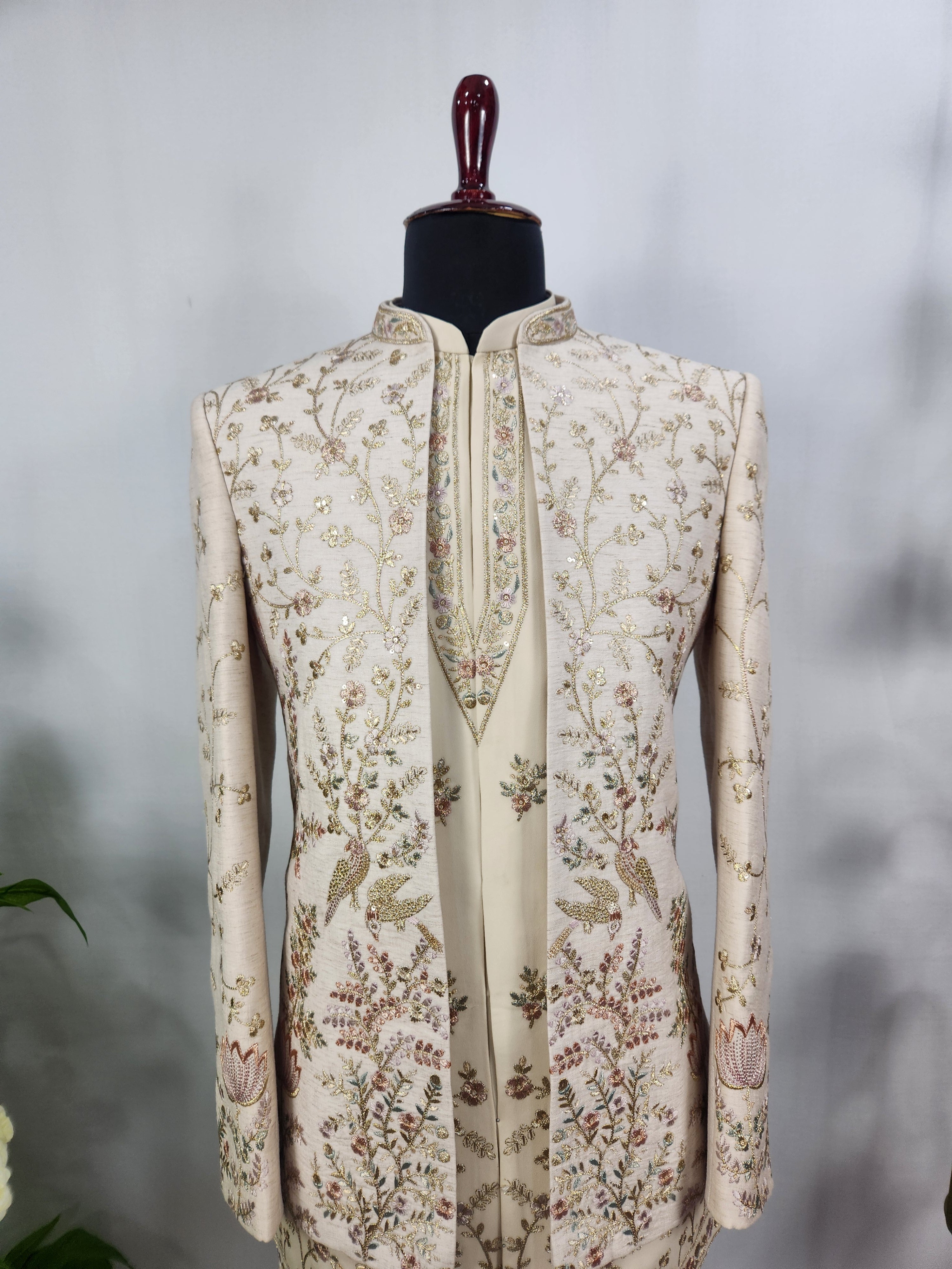 Cream Indo-Western Sherwani for Men | Indian Groom Wedding Outfit