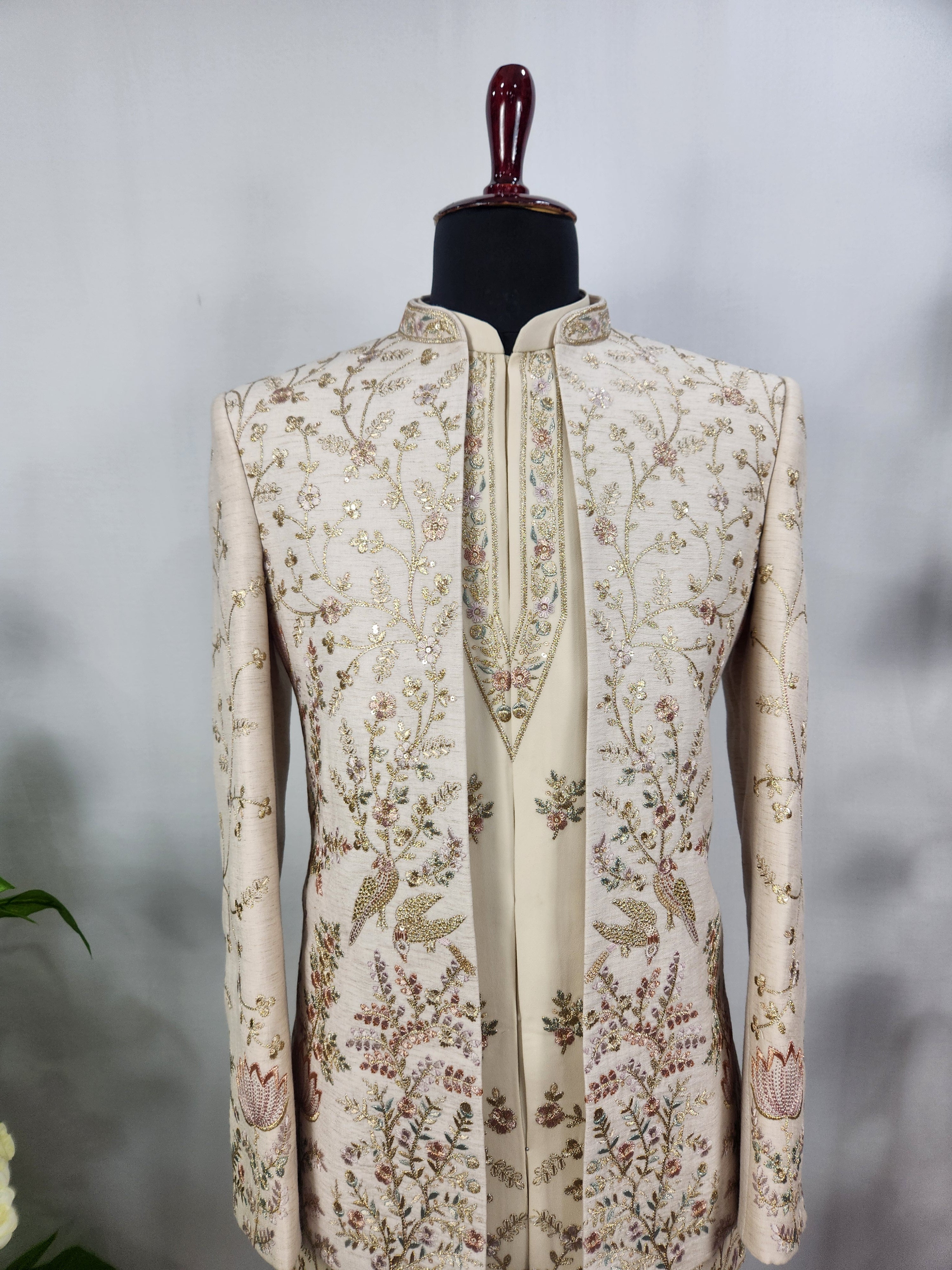 Cream Indo-Western Sherwani for Men | Indian Groom Wedding Outfit