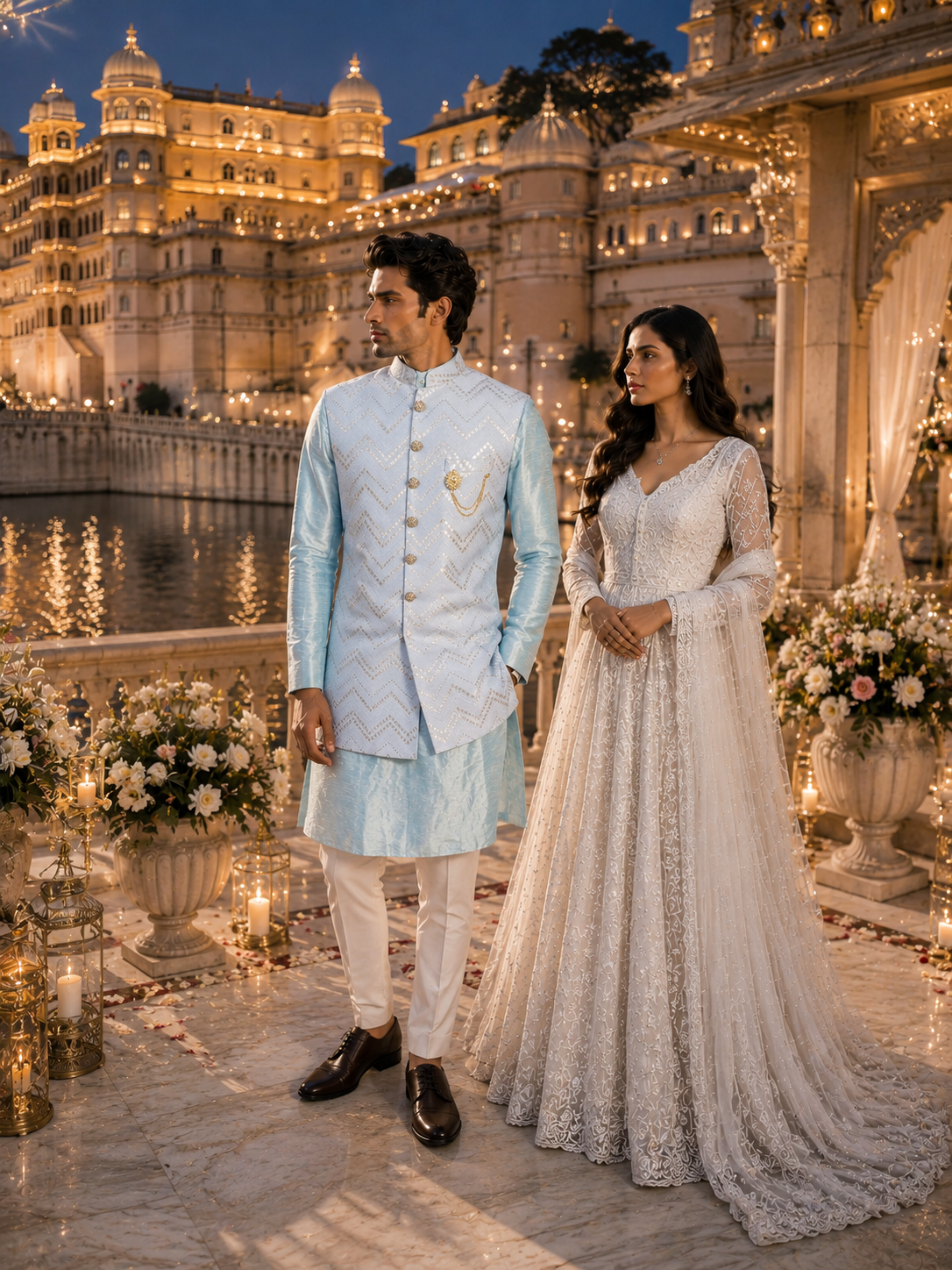 Sky Blue Kurta Jacket Set for Wedding – Designer Indian Outfit