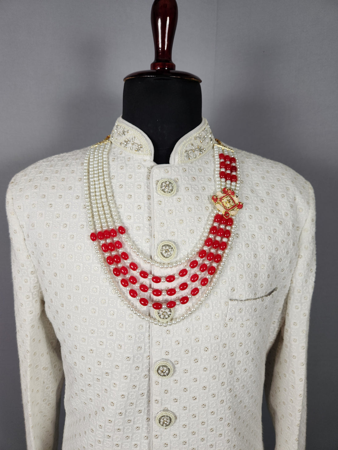 Red White Pearl Necklace For Groom