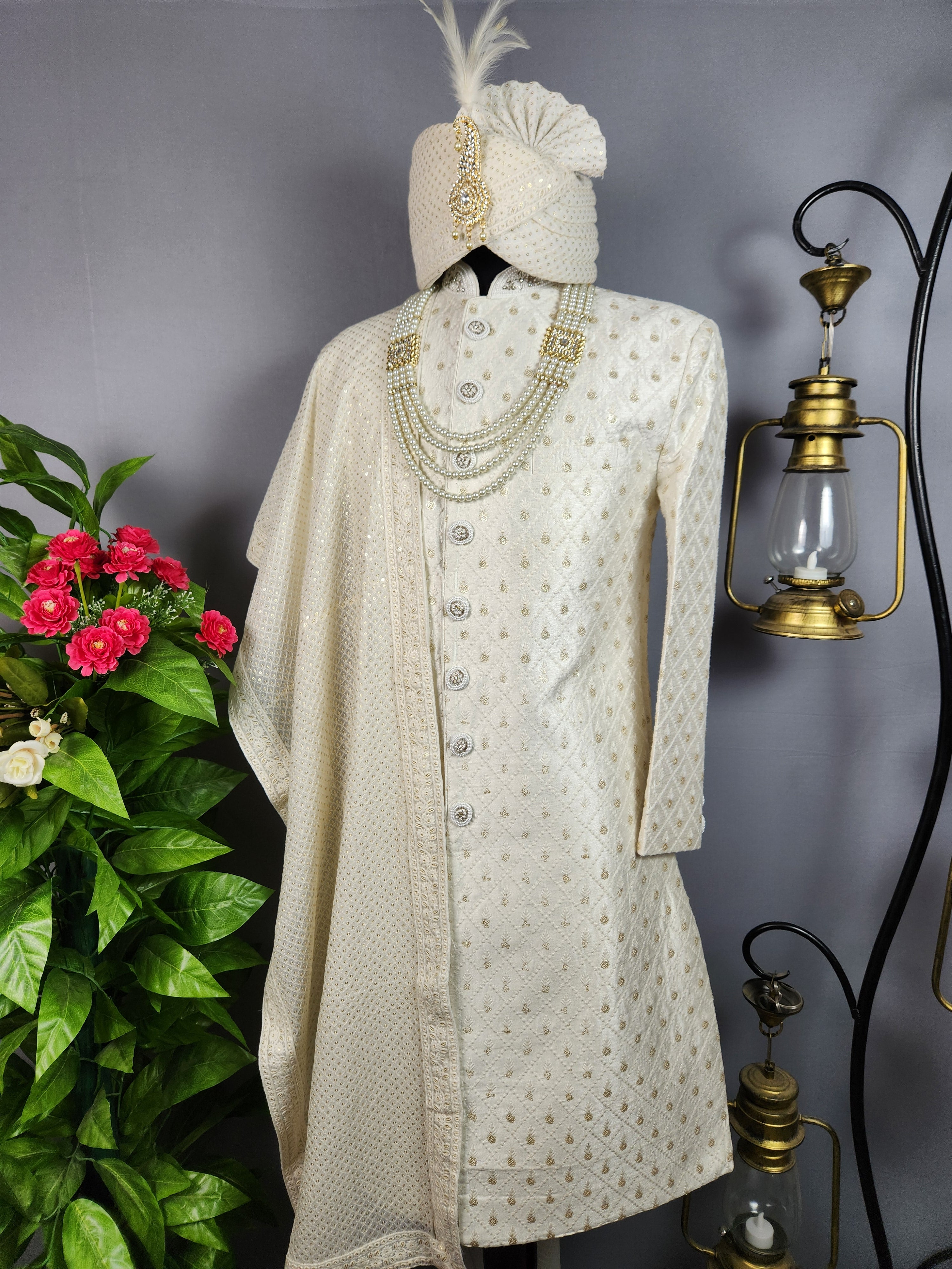White Sherwani for Groom  -   Indian Wedding Outfit for Men
