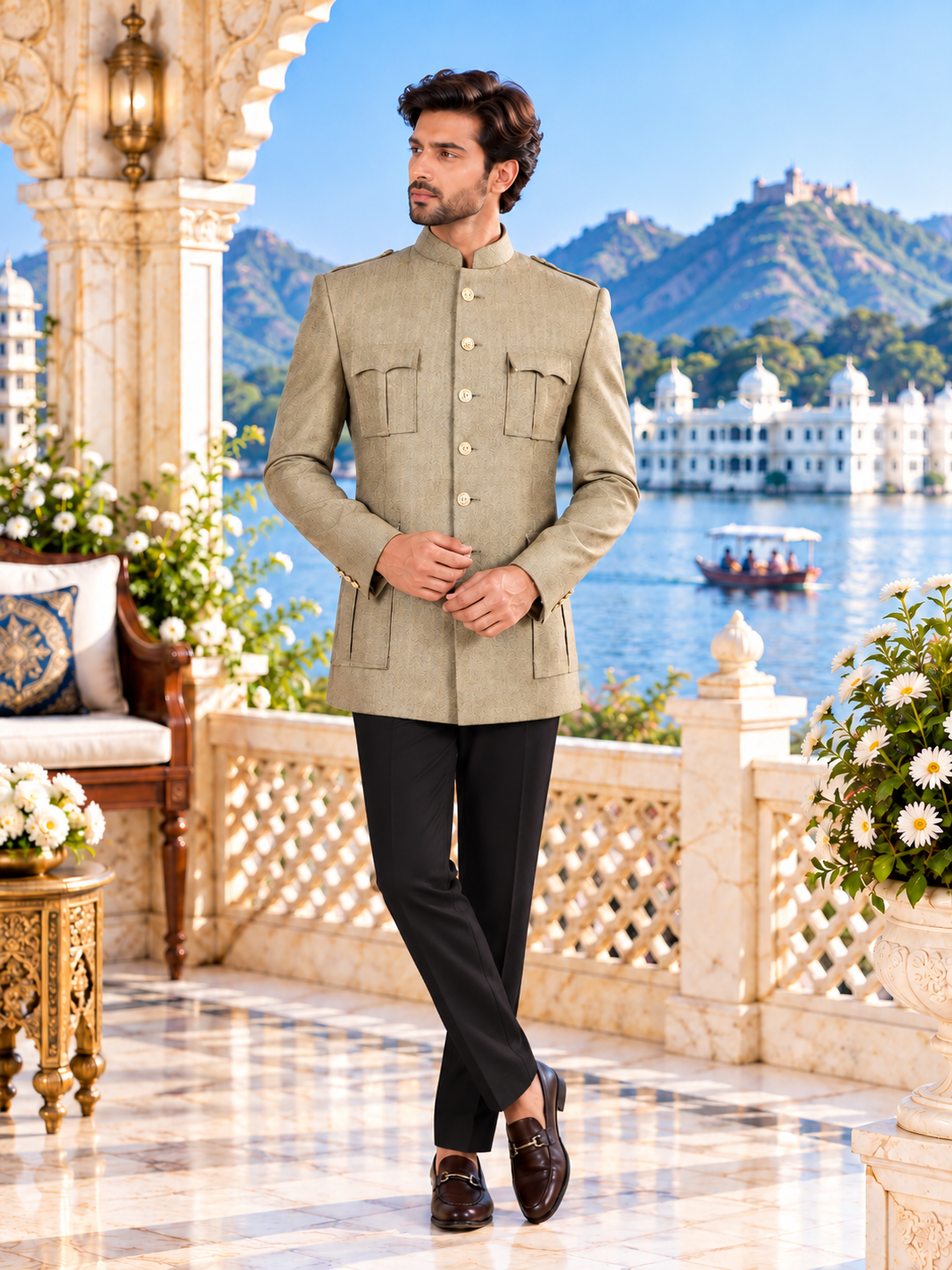 Khaki Beige Jodhpuri Suit for Wedding – Custom Made | Indian Groom Outfit