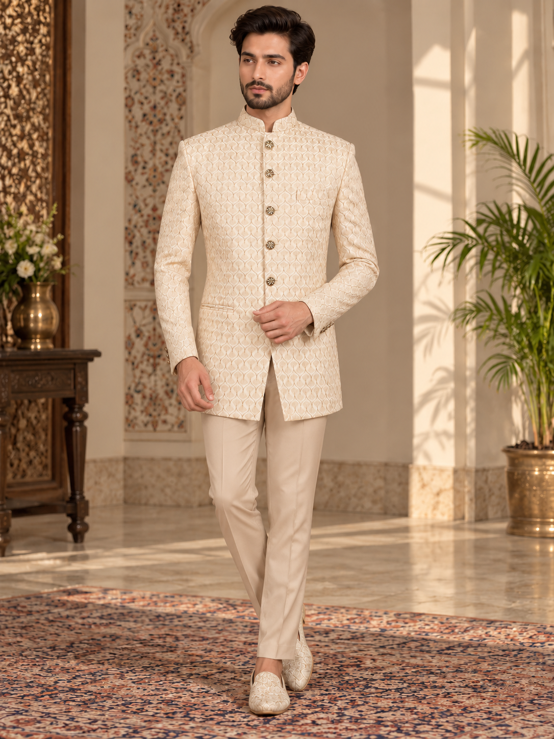 Beige Jodhpuri Suit for Wedding – Custom Made | Indian Groom Outfit