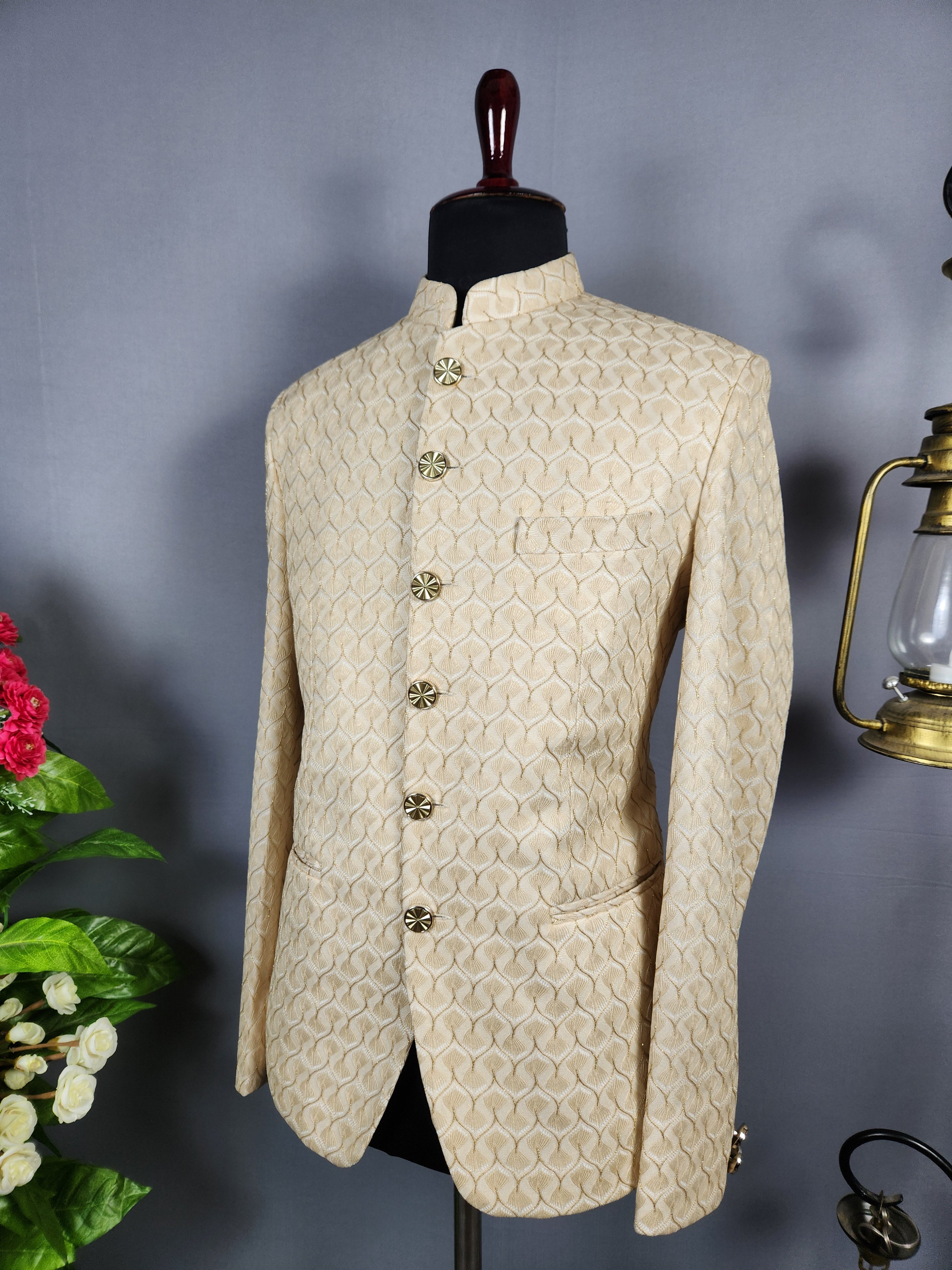 Beige Jodhpuri Suit for Men  -   Indian Wedding Outfit for Men
