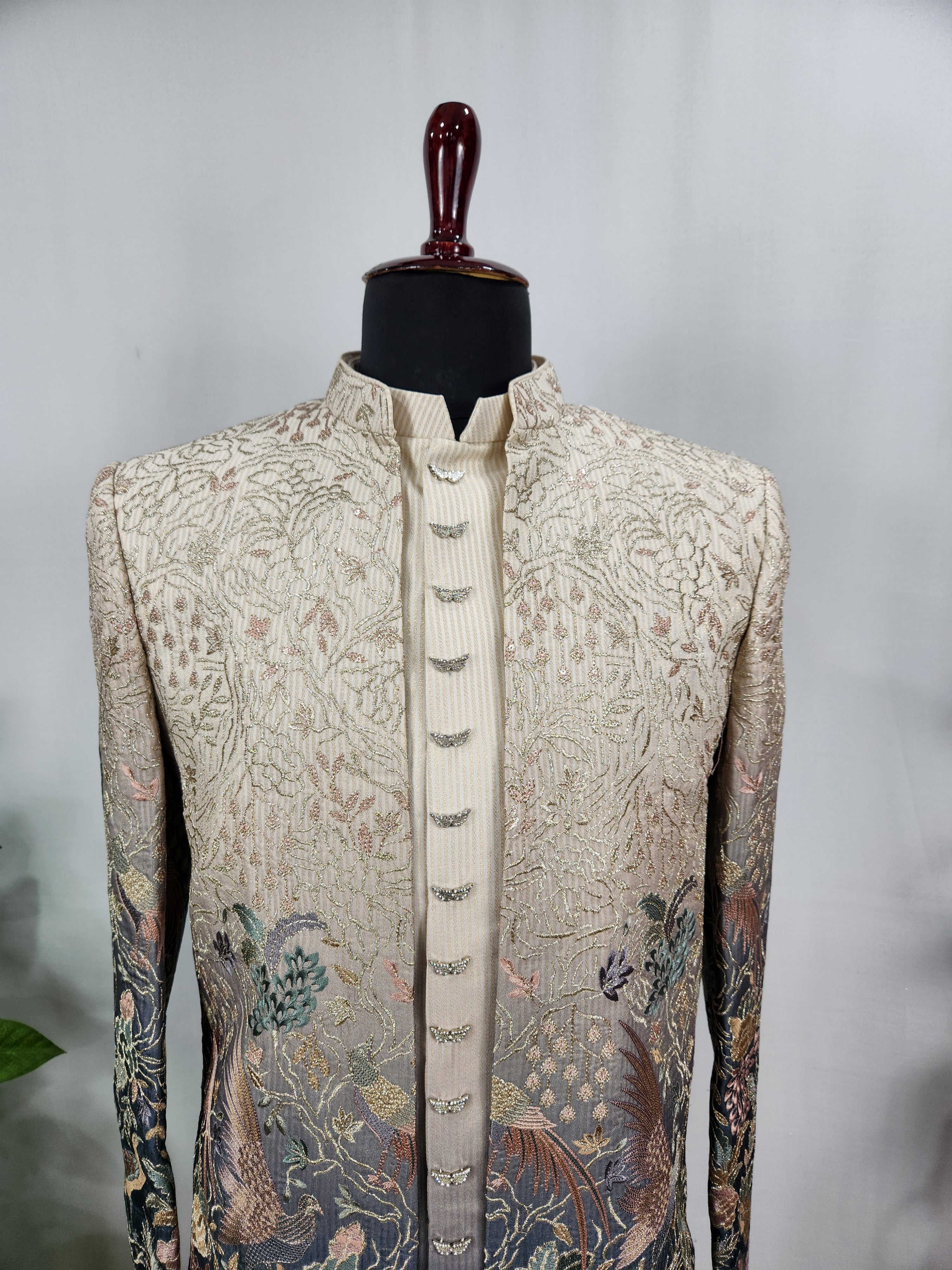 Blue Beige Indo-Western Sherwani for Men | Indian Groom Wedding Outfit