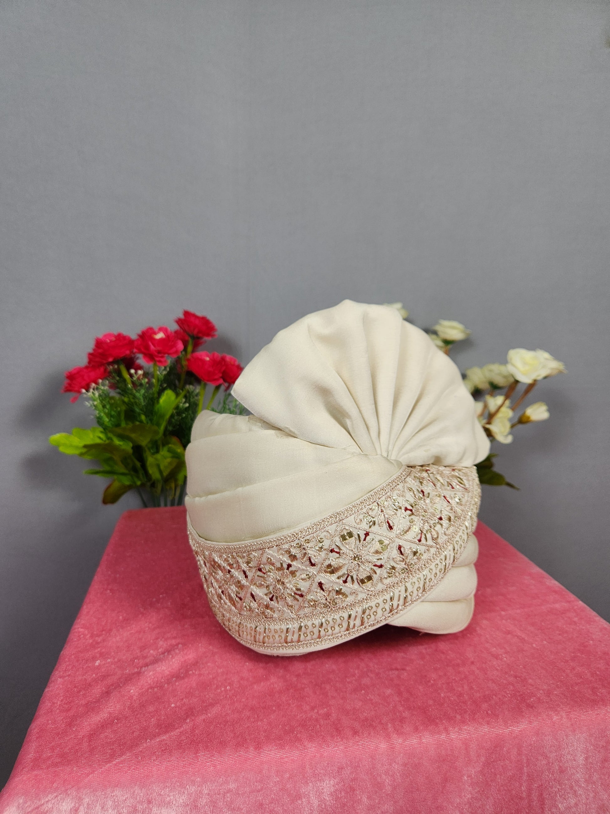 Beige Groom Turban Shawl Set