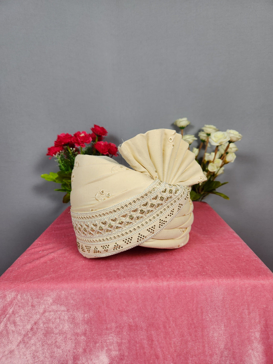 Beige Groom Turban For Sherwani