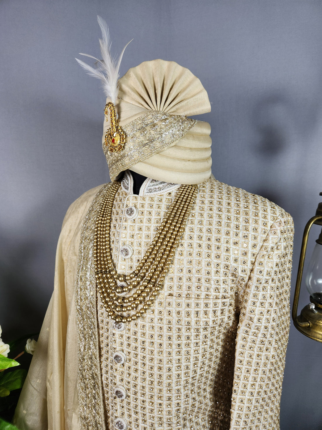 Beige Sherwani for Groom  -   Indian Wedding Outfit for Men
