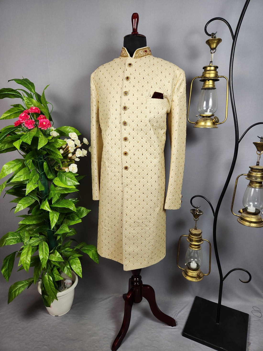 Beige Sherwani for Groom  -   Indian Wedding Outfit for Men
