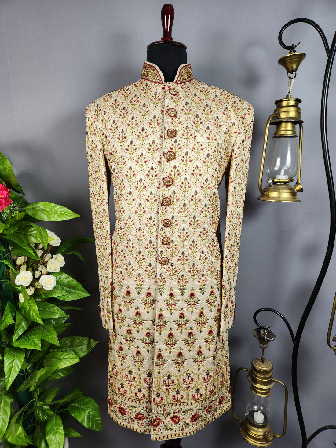 Beige Sherwani for Groom  -   Indian Wedding Outfit for Men
