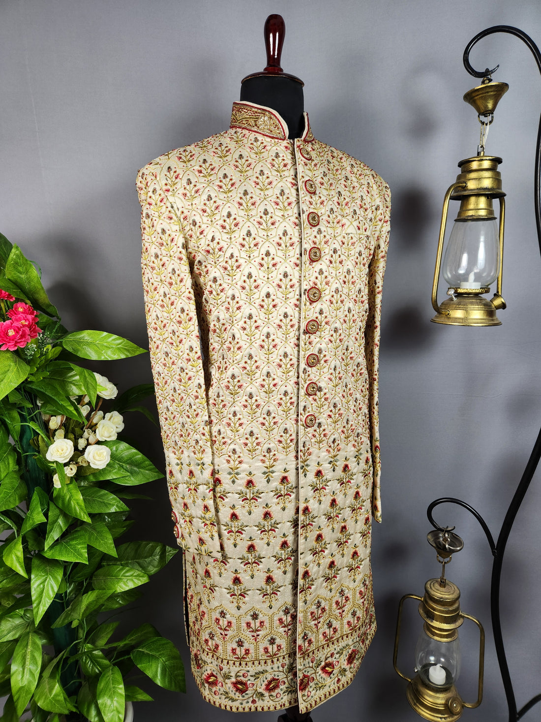 Beige Sherwani for Groom  -   Indian Wedding Outfit for Men
