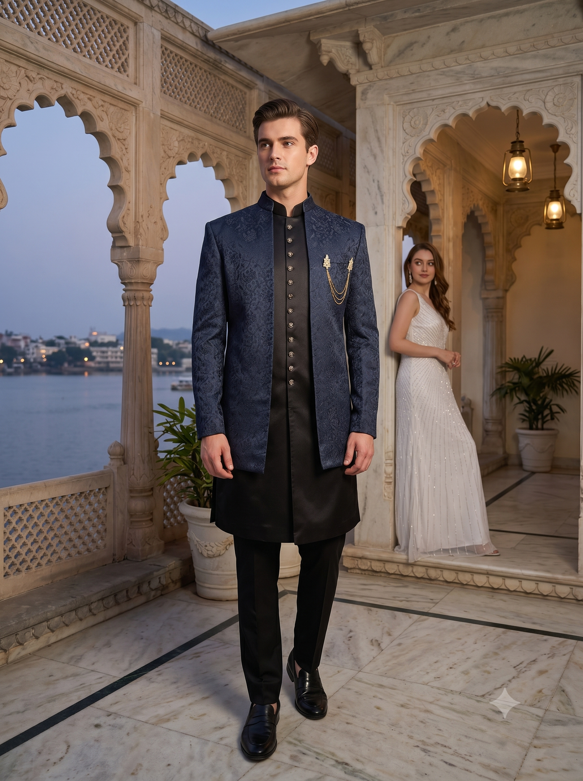 Black Indo-Western Sherwani for Men | Indian Groom Wedding Outfit