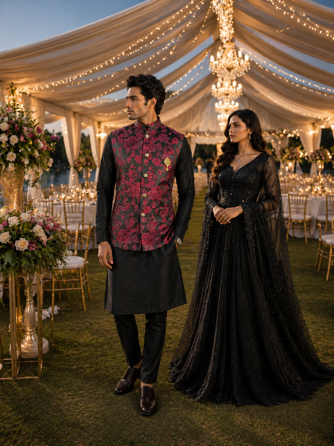 Black Kurta Jacket Set for Wedding – Designer Indian Outfit