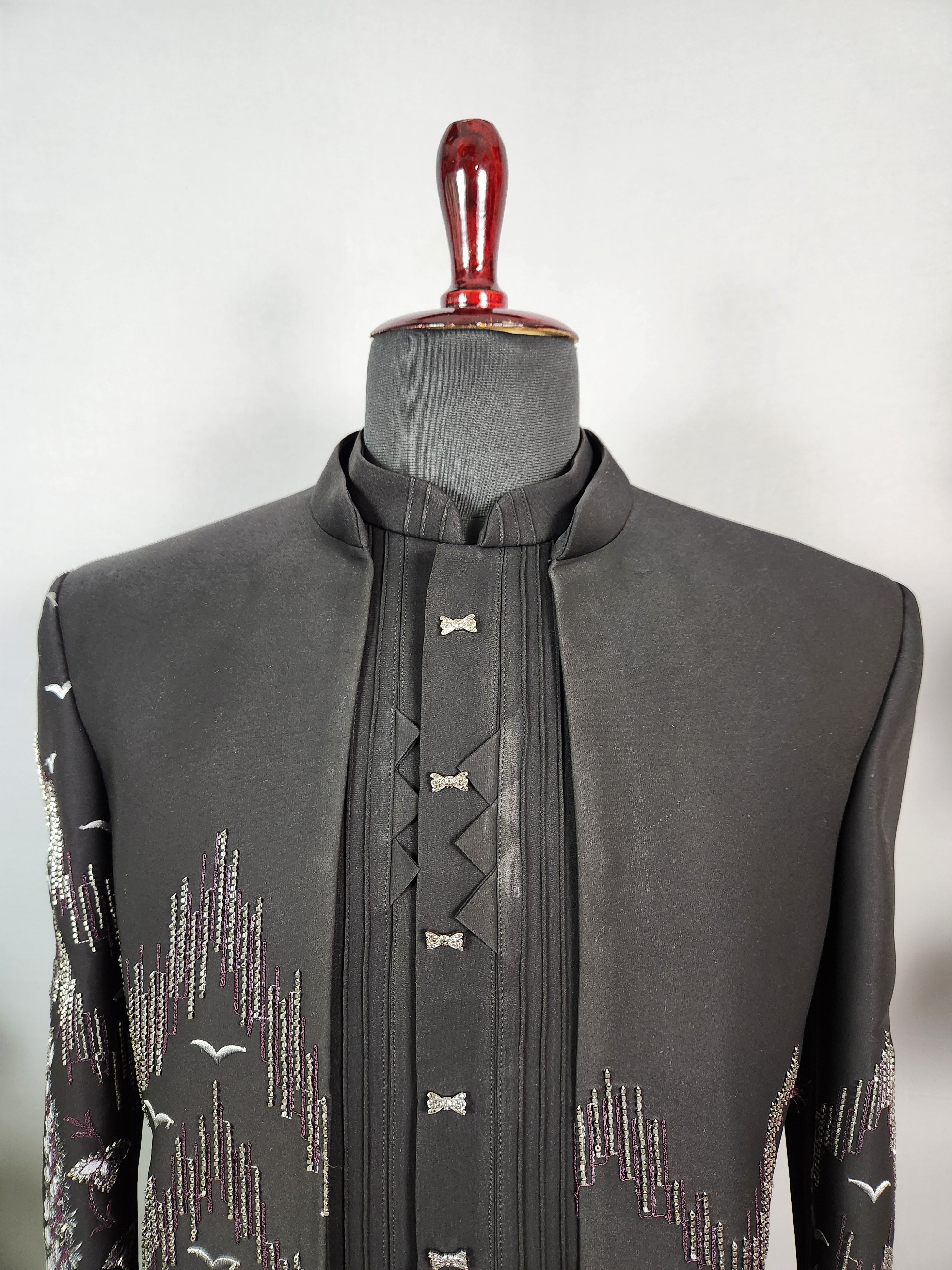 Black Indo-Western Sherwani for Men | Indian Groom Wedding Outfit