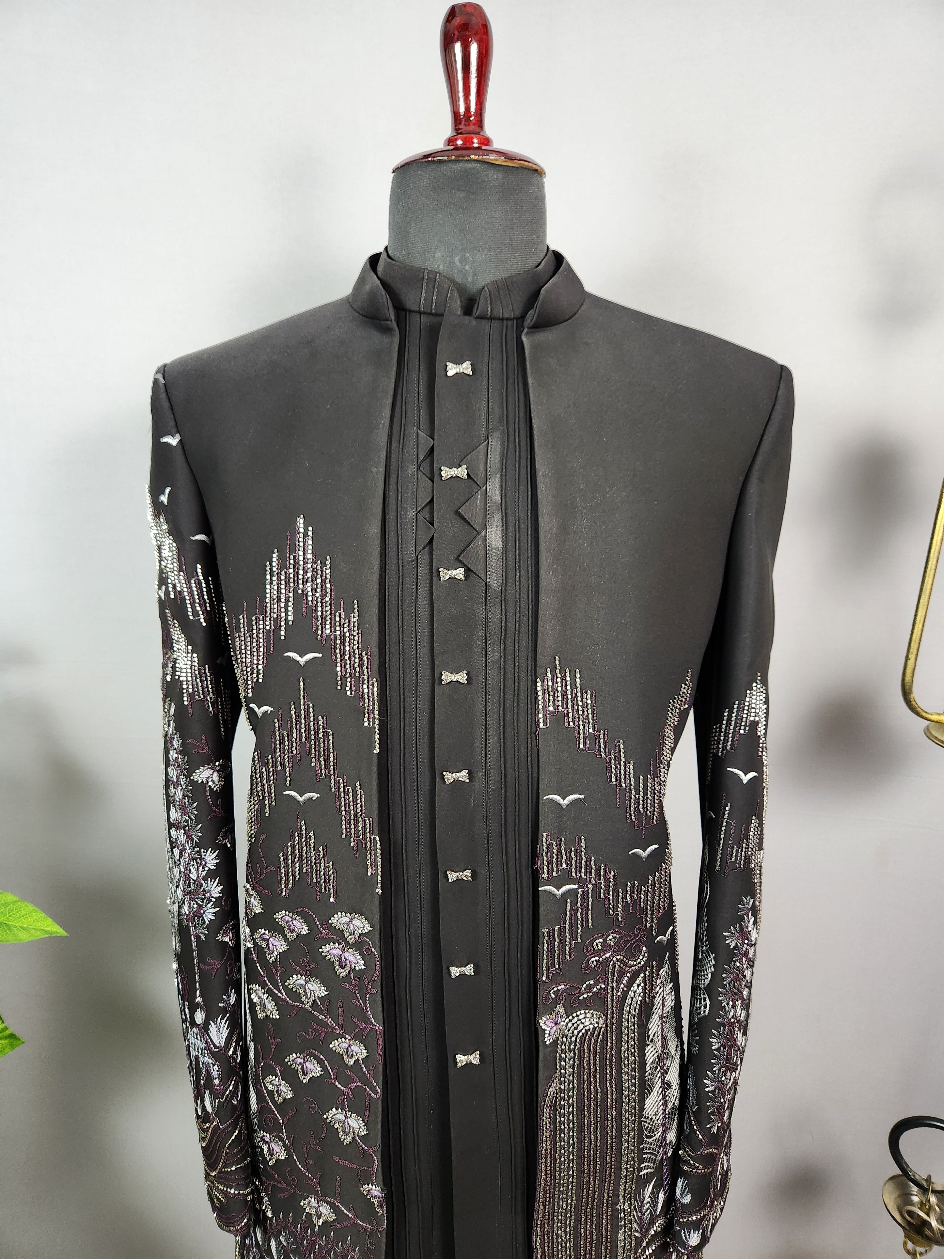 Black Indo-Western Sherwani for Men | Indian Groom Wedding Outfit