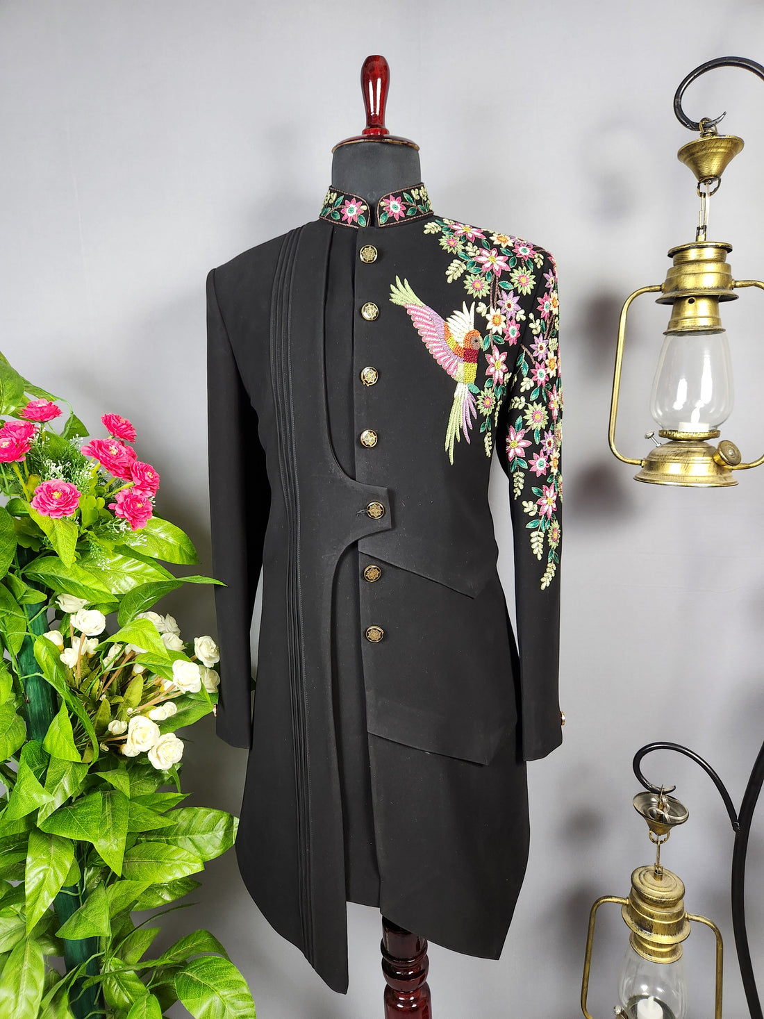 Black Indo-Western Sherwani for Groom  -   Indian Wedding Outfit for Men

