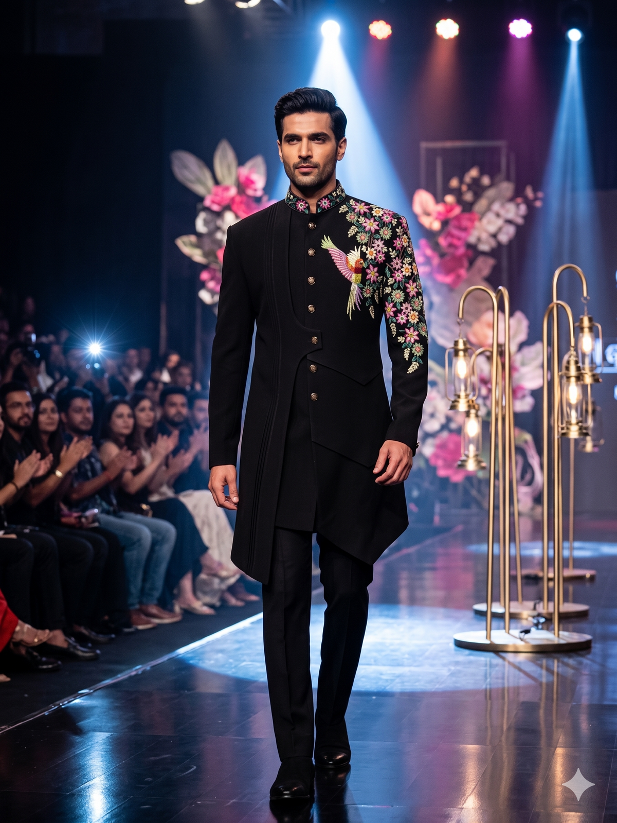 Black Indo-Western Sherwani for Men | Indian Groom Wedding Outfit