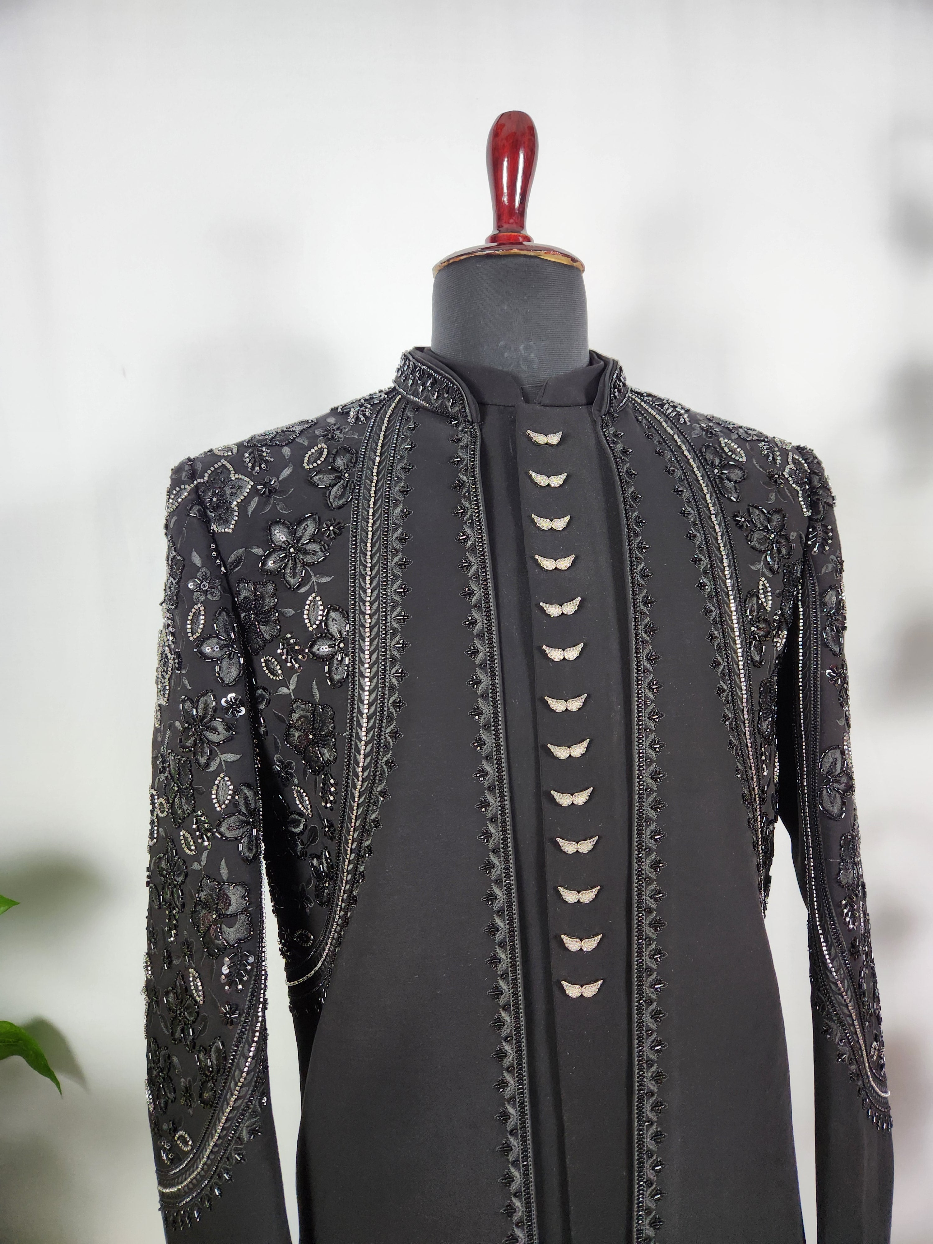 Black Indo-Western Sherwani for Men | Indian Groom Wedding Outfit