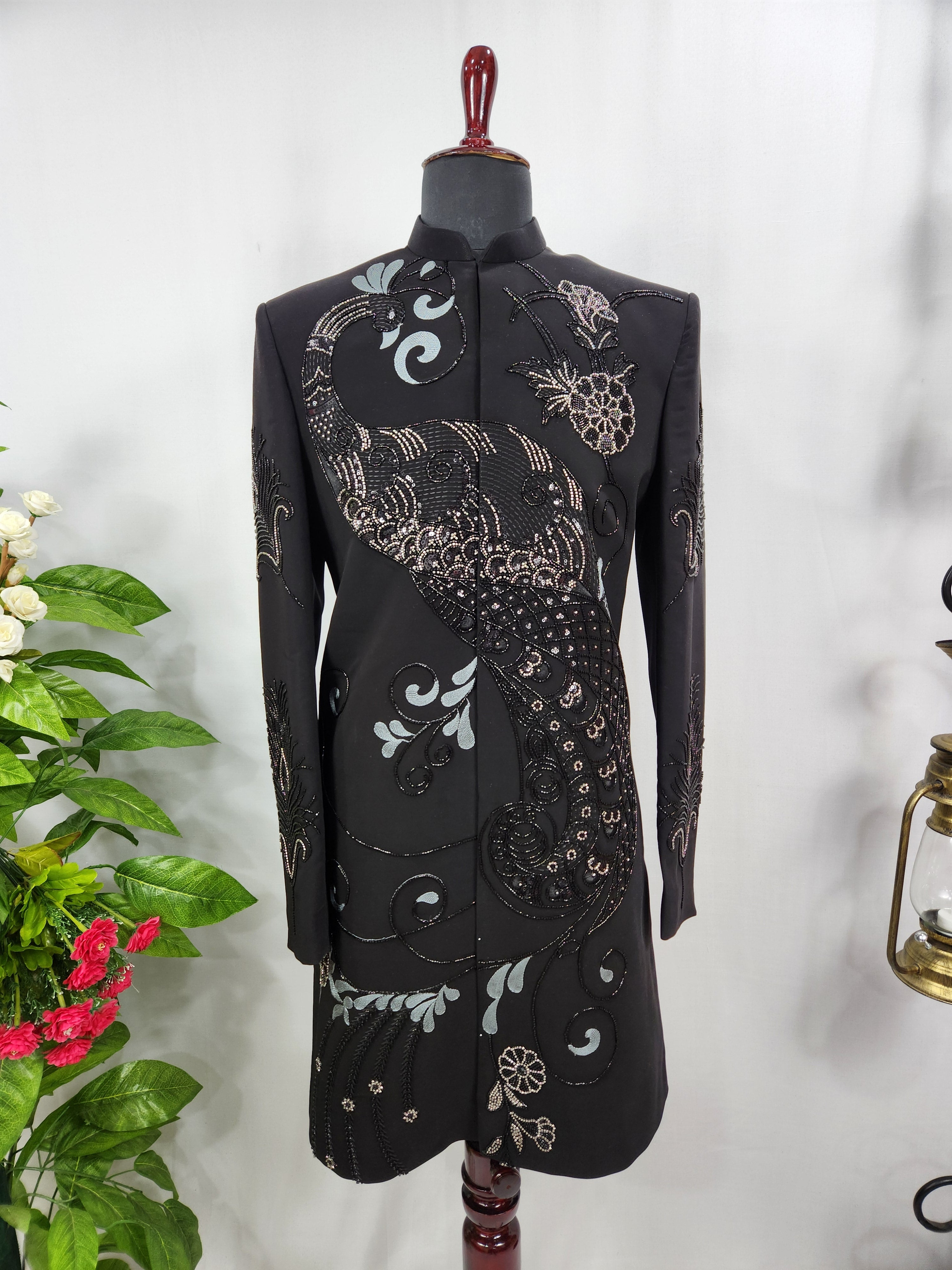Black Groom Sherwani - Beads Embroidery | Sherwani For Men