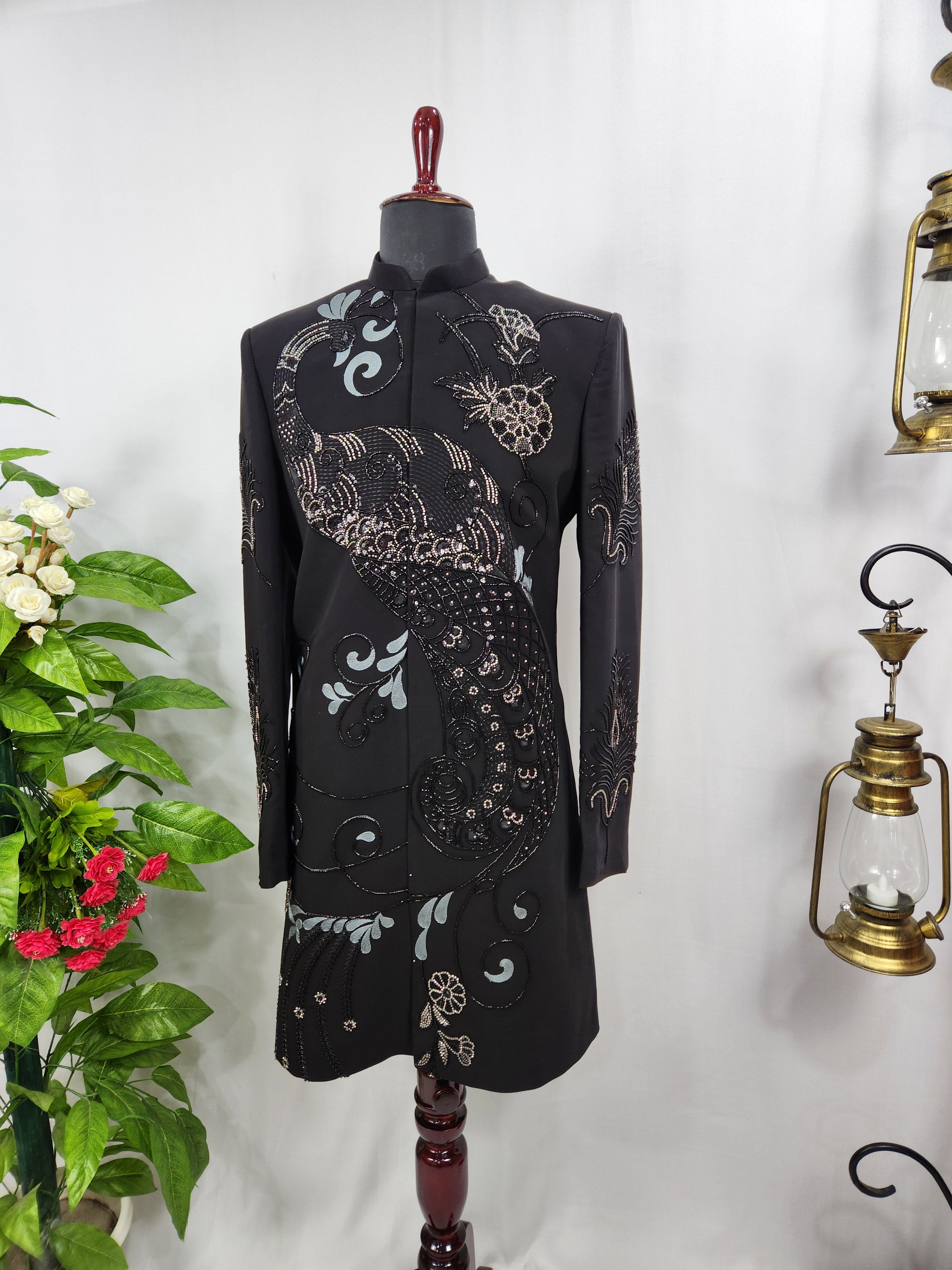 Black Groom Sherwani - Beads Embroidery | Sherwani For Men