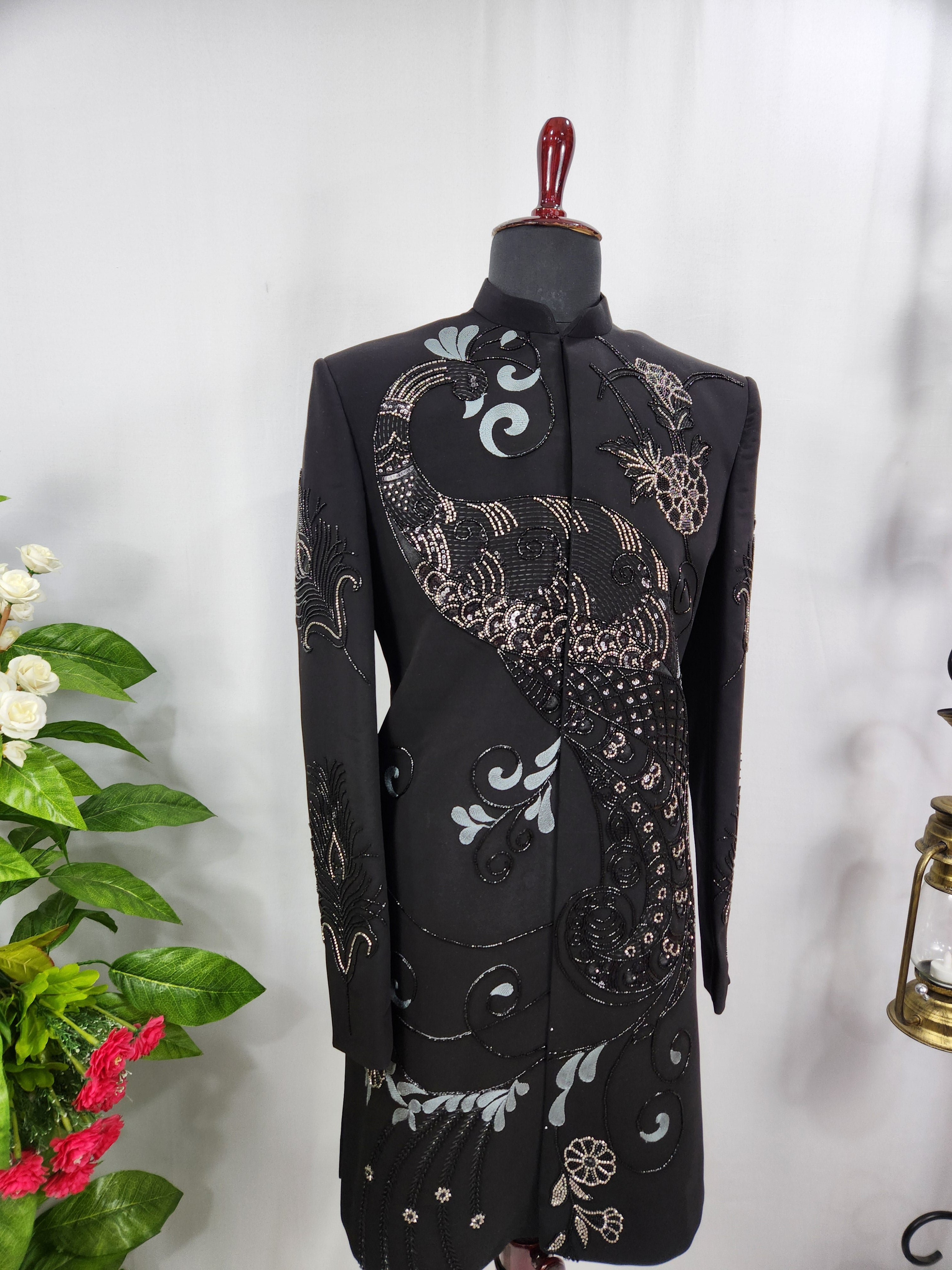 Black Groom Sherwani - Beads Embroidery | Sherwani For Men
