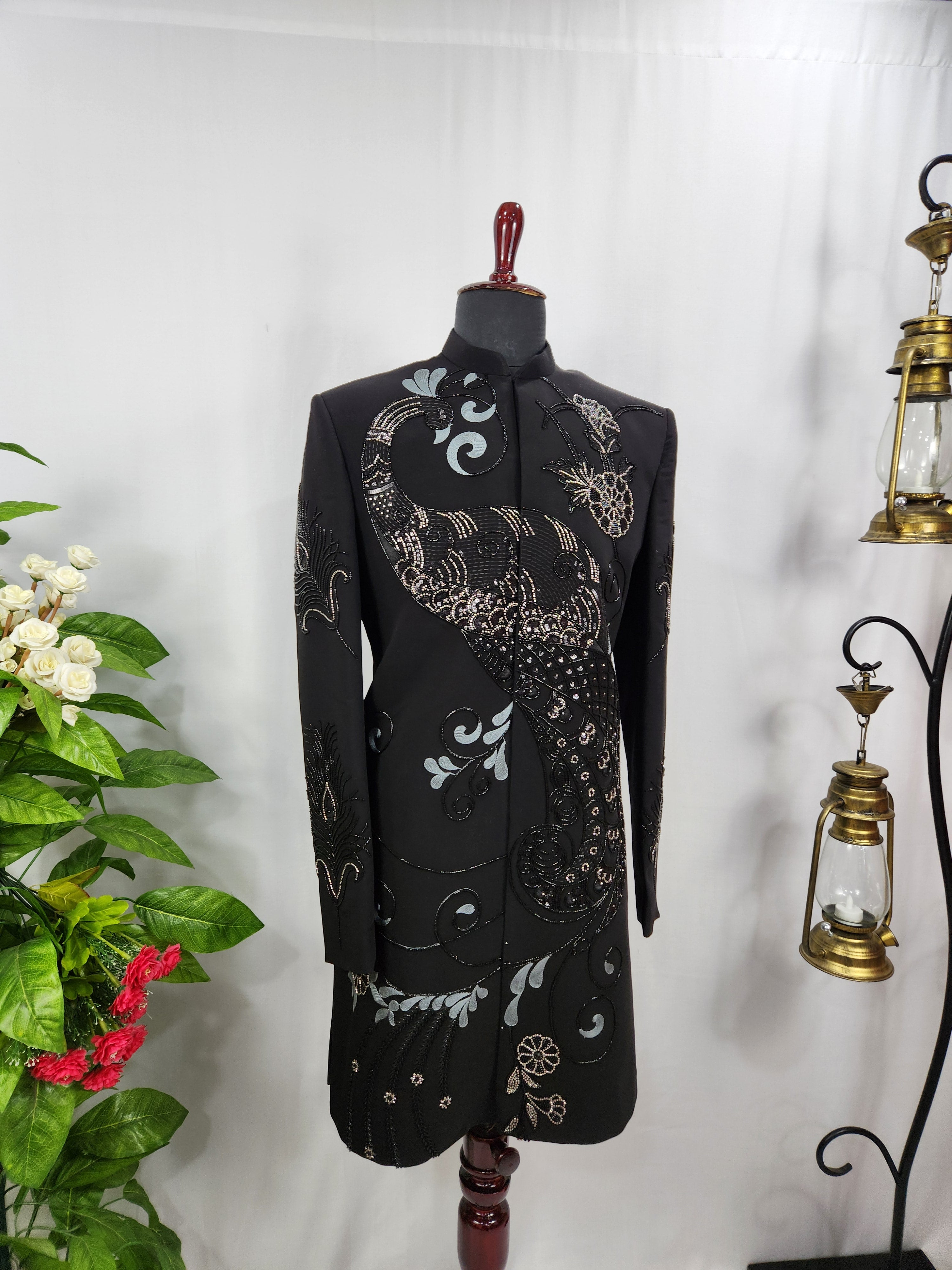 Black Groom Sherwani - Beads Embroidery | Sherwani For Men