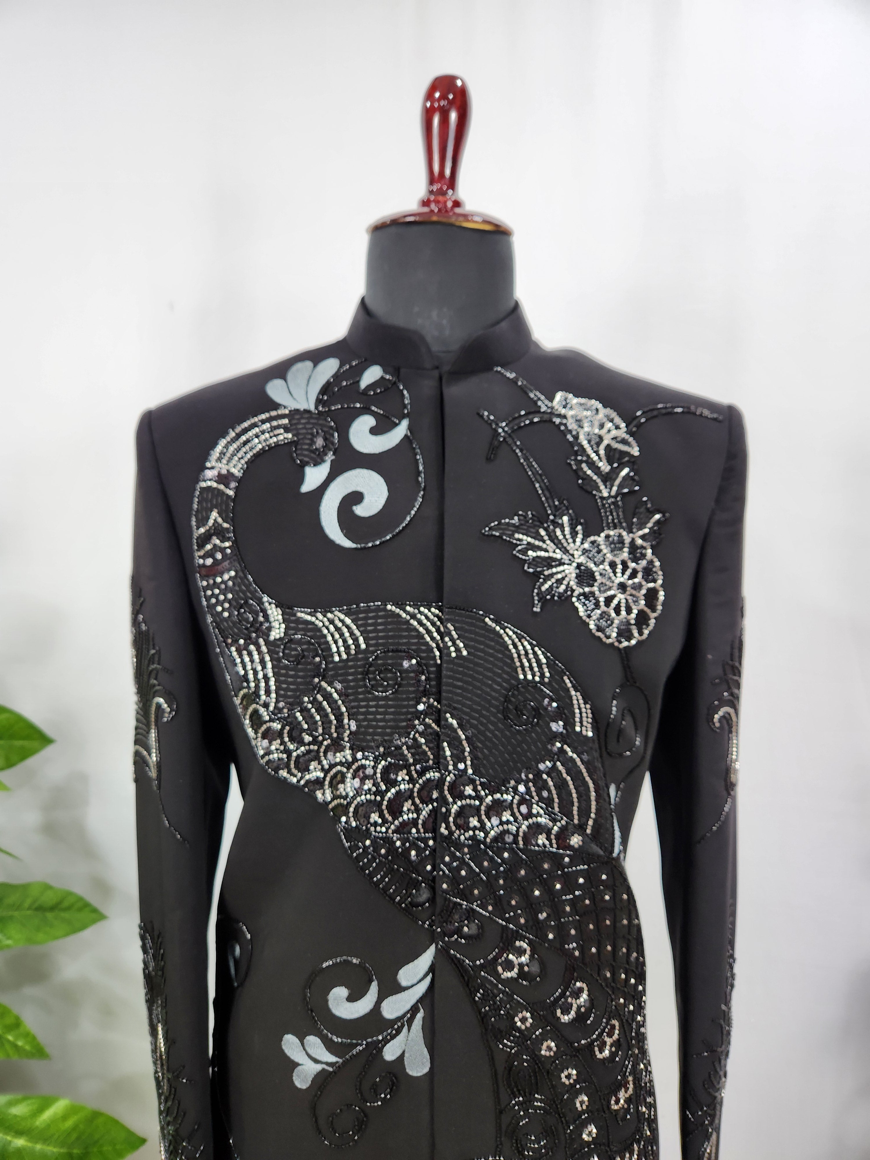 Black Groom Sherwani - Beads Embroidery | Sherwani For Men