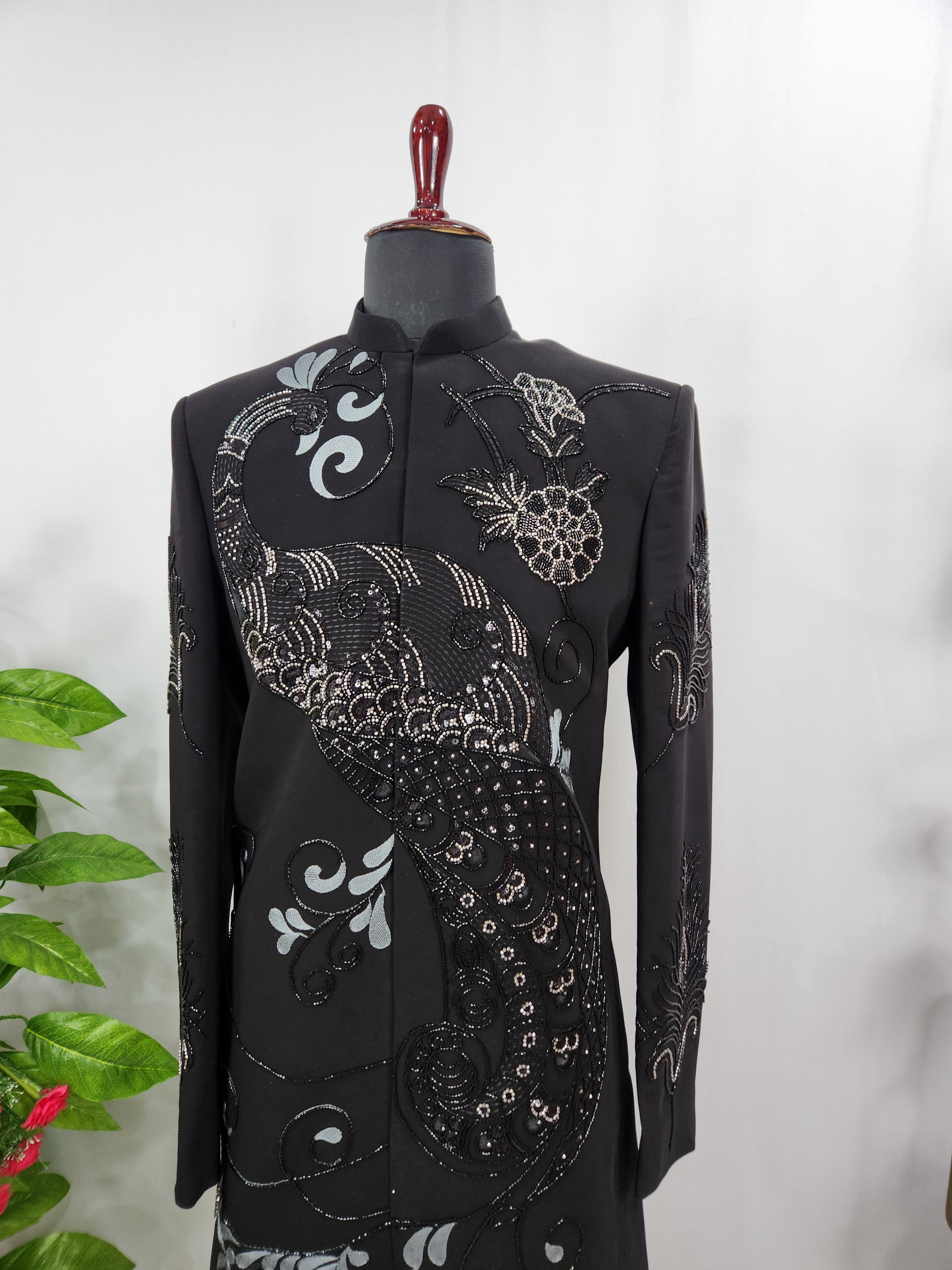 Black Groom Sherwani - Beads Embroidery | Sherwani For Men
