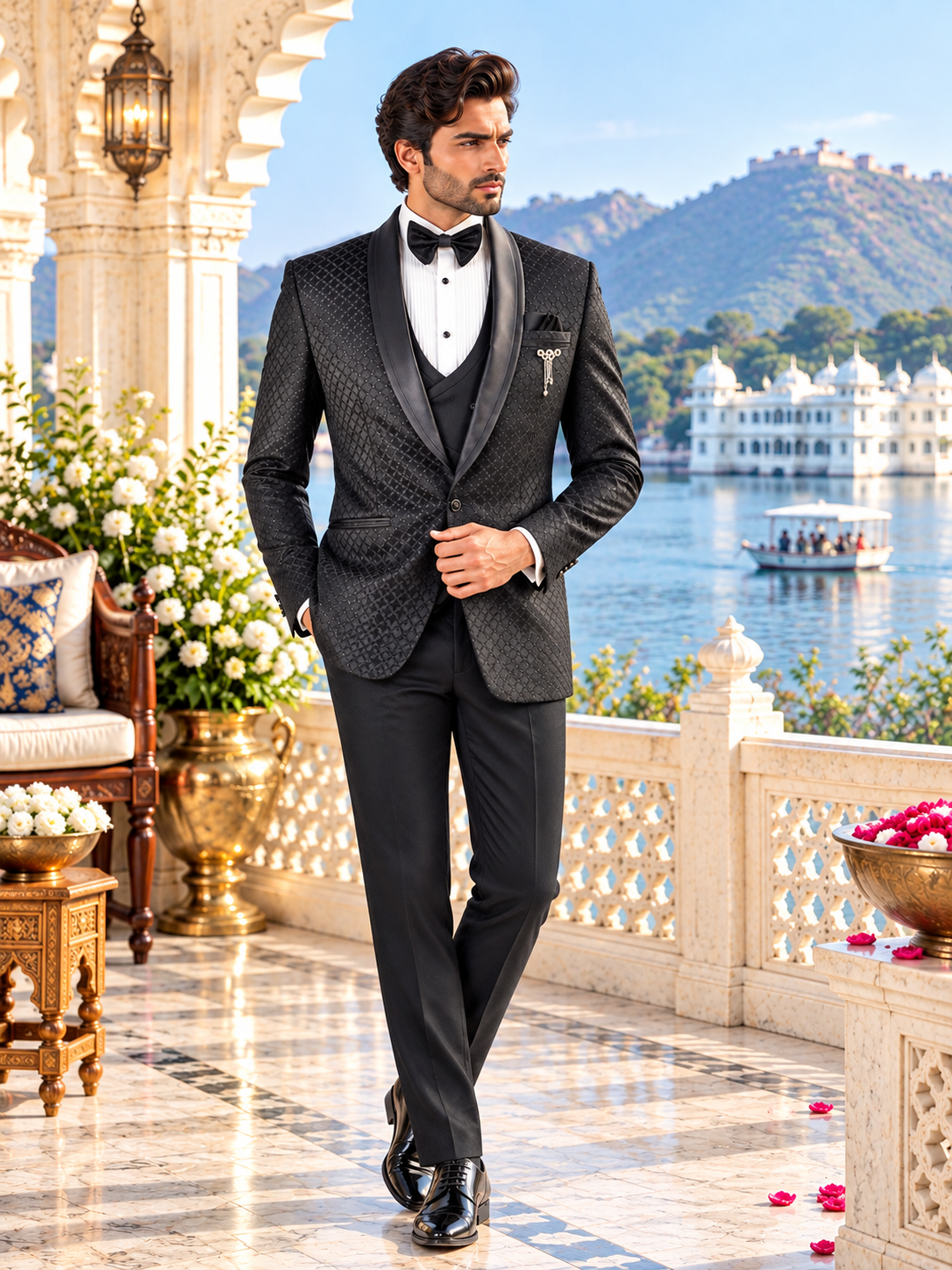 Men's Black Tuxedo Suit for Wedding | Indian Groom Reception Outfit